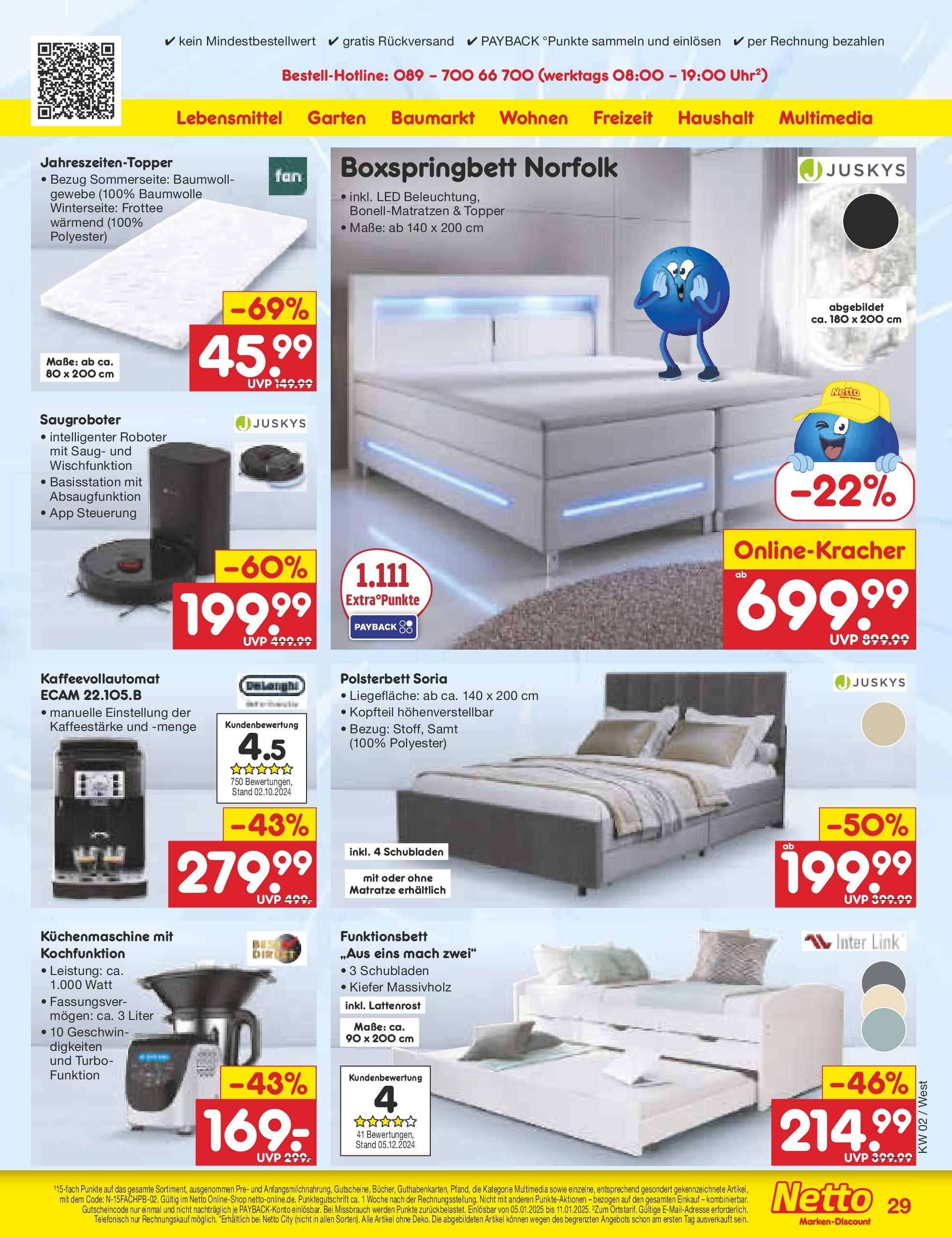 Netto Marken-Discount - Netto: Getränkeangebote (ab 06.01.2025) » Angebote | Seite: 41 | Produkte: Roboter, Lattenrost, Polsterbett, Kaffeevollautomat