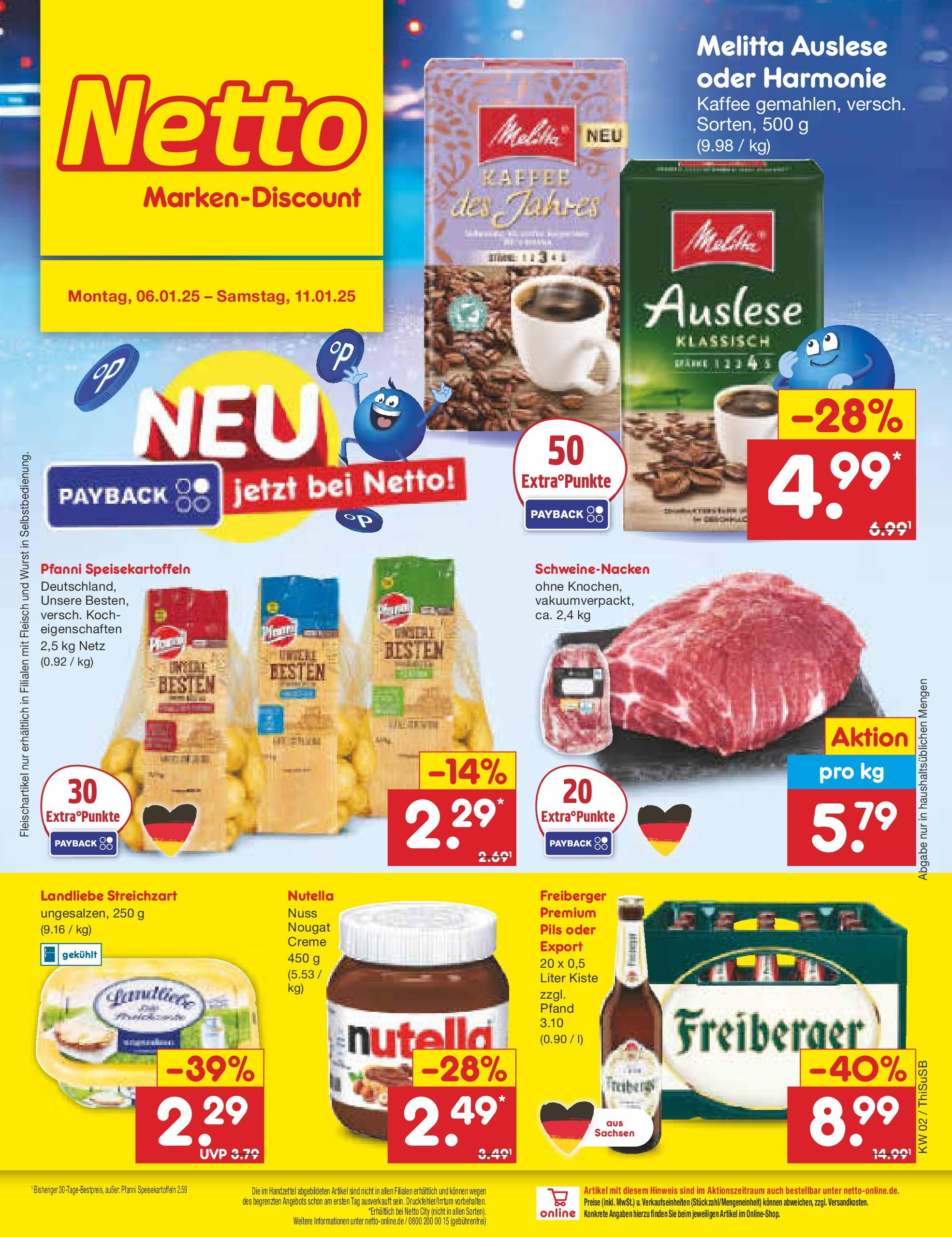 Netto Marken-Discount - Netto: Getränkeangebote (ab 06.01.2025) » Angebote | Seite: 1 | Produkte: Schweinenacken, Nutella, Wurst, Fleisch