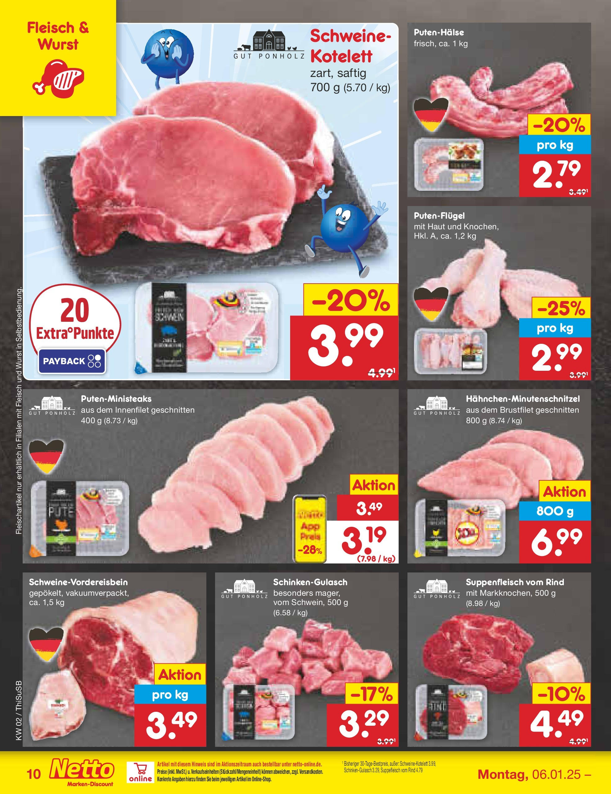 Netto Marken-Discount - Netto: Getränkeangebote (ab 06.01.2025) » Angebote | Seite: 10 | Produkte: Suppenfleisch, Wurst, Fleisch