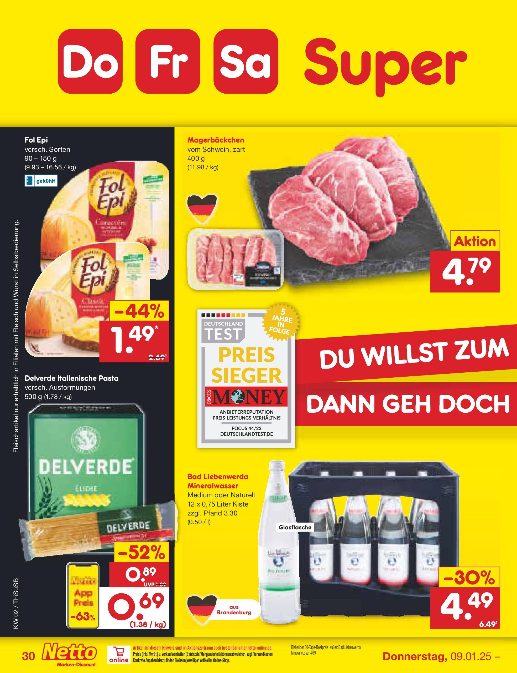 Netto Marken-Discount - Netto: Getränkeangebote (ab 06.01.2025) » Angebote | Seite: 44 | Produkte: Bad, Mineralwasser, Wurst, Fleisch