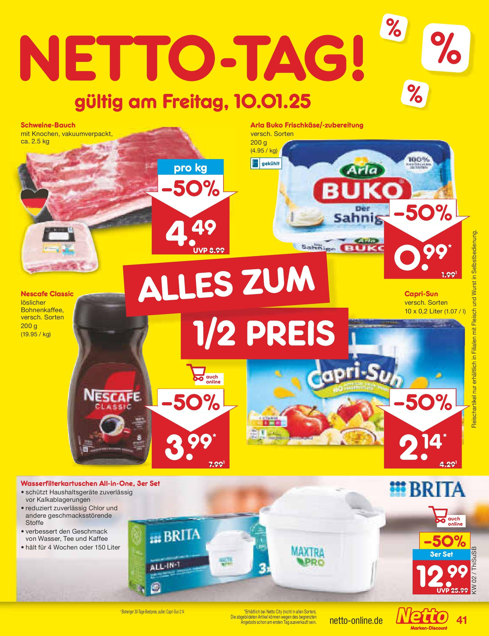 Netto Marken-Discount - Netto: Getränkeangebote (ab 06.01.2025) » Angebote | Seite: 57 | Produkte: Kaffee, Wurst, Tee, Fleisch