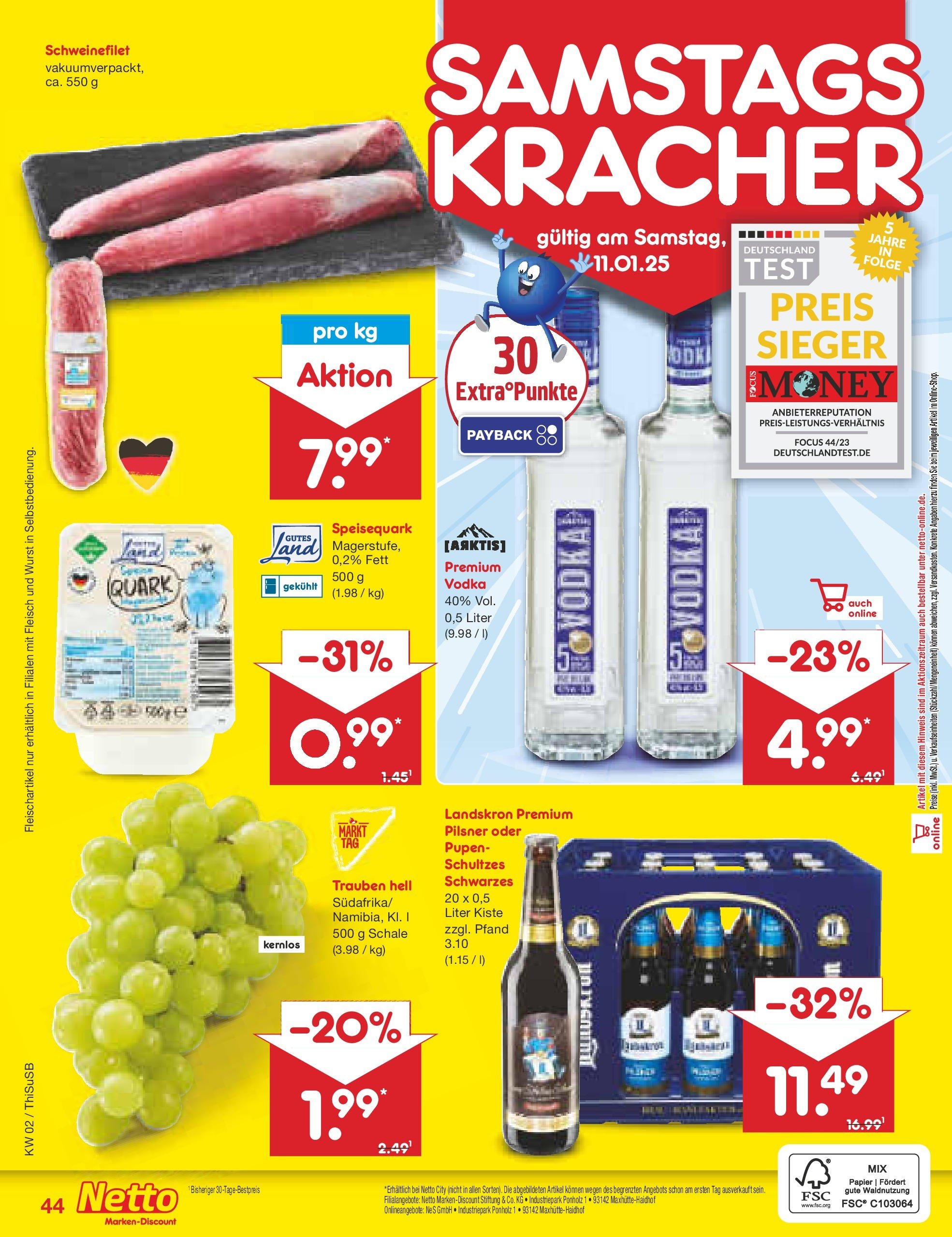 Netto Marken-Discount - Netto: Getränkeangebote (ab 06.01.2025) » Angebote | Seite: 60 | Produkte: Trauben, Vodka, Fleisch, Speisequark