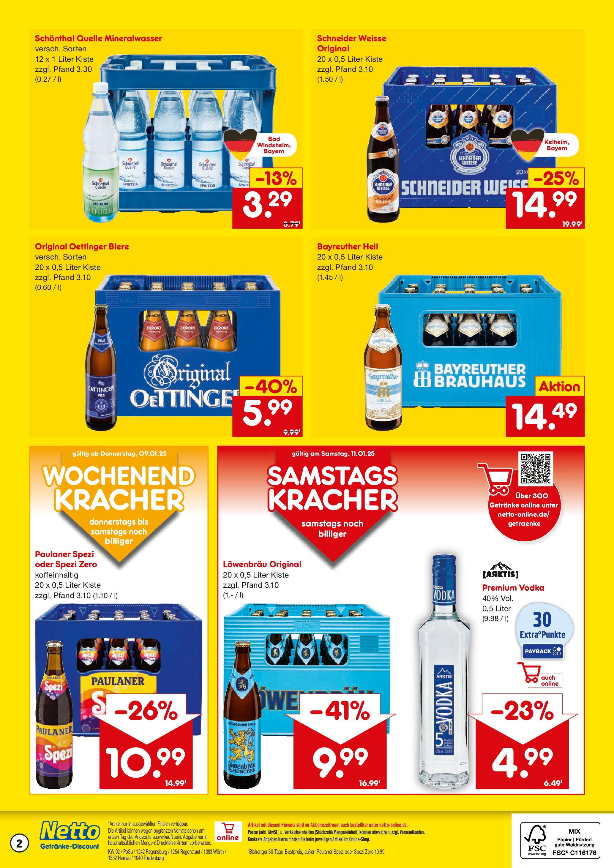 Netto Marken-Discount - Netto: Getränkeangebote (ab 06.01.2025) » Angebote | Seite: 2 | Produkte: Bayreuther hell, Paulaner spezi, Pils, Paulaner