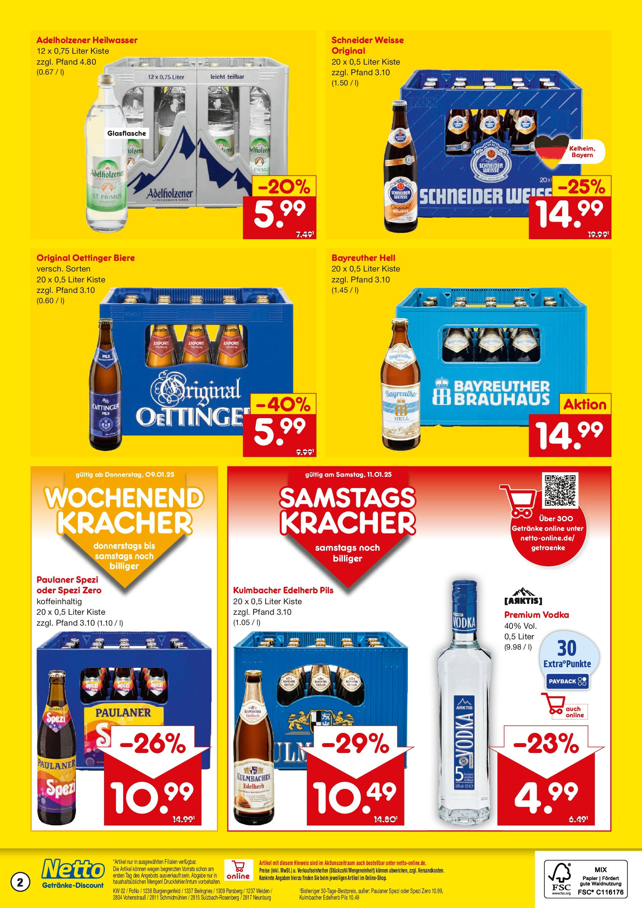 Netto Marken-Discount - Netto: Getränkeangebote (ab 06.01.2025) » Angebote | Seite: 2 | Produkte: Paulaner spezi, Adelholzener, Oettinger, Vodka