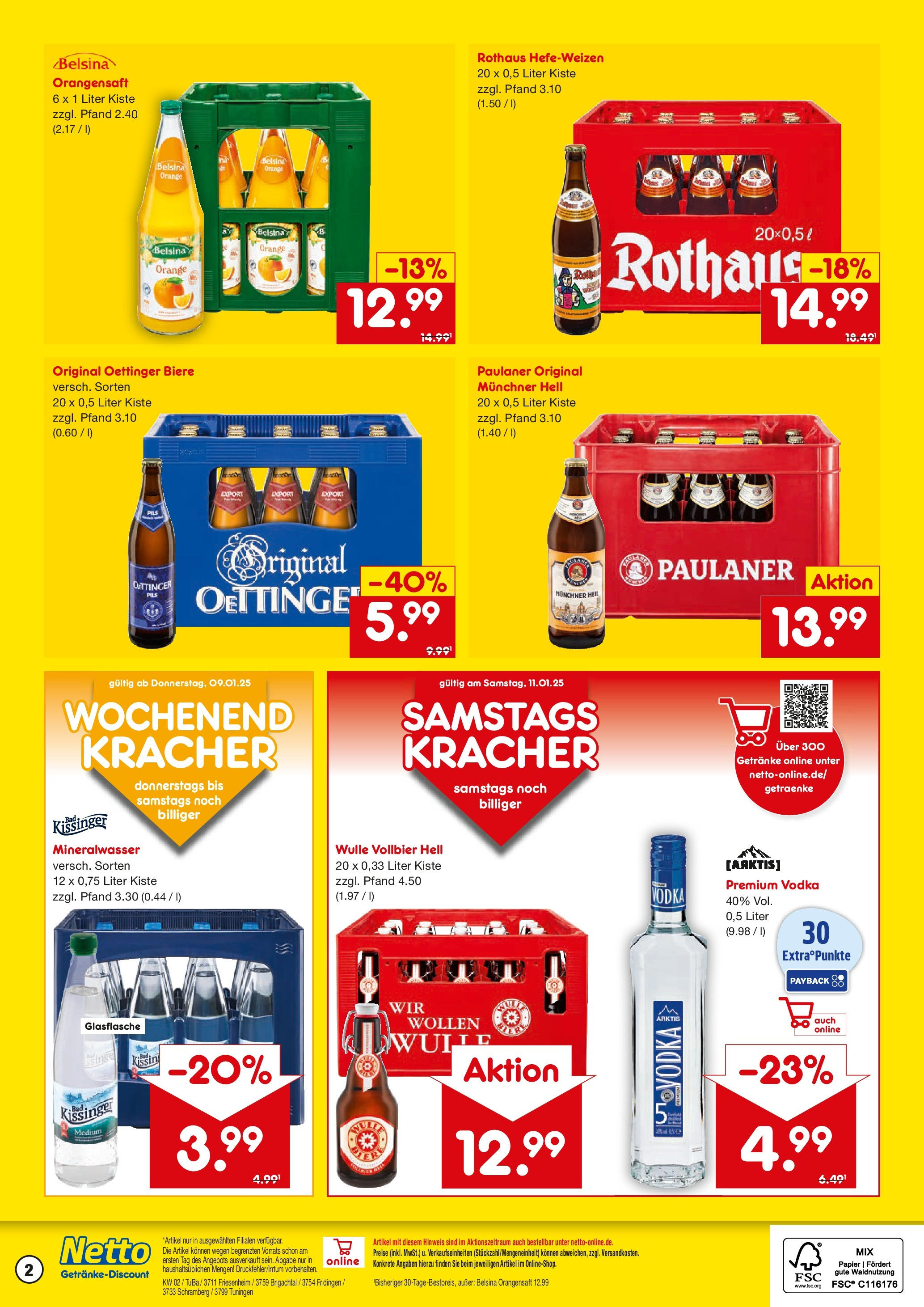 Netto Marken-Discount - Netto: Getränkeangebote (ab 06.01.2025) » Angebote | Seite: 2 | Produkte: Oettinger, Mineralwasser, Vodka, Paulaner