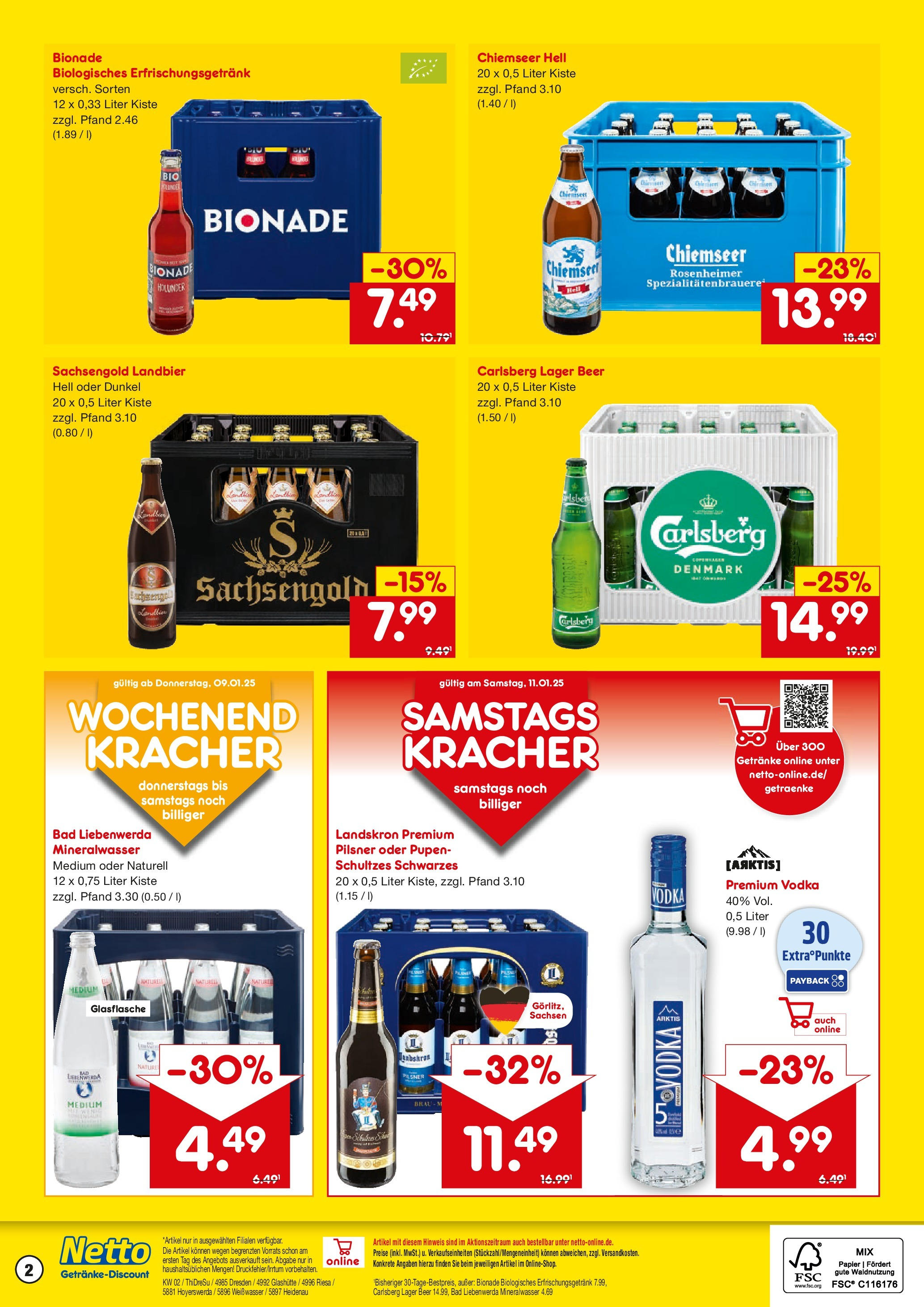 Netto Marken-Discount - Netto: Getränkeangebote (ab 06.01.2025) » Angebote | Seite: 2 | Produkte: Carlsberg, Bad, Bionade, Mineralwasser