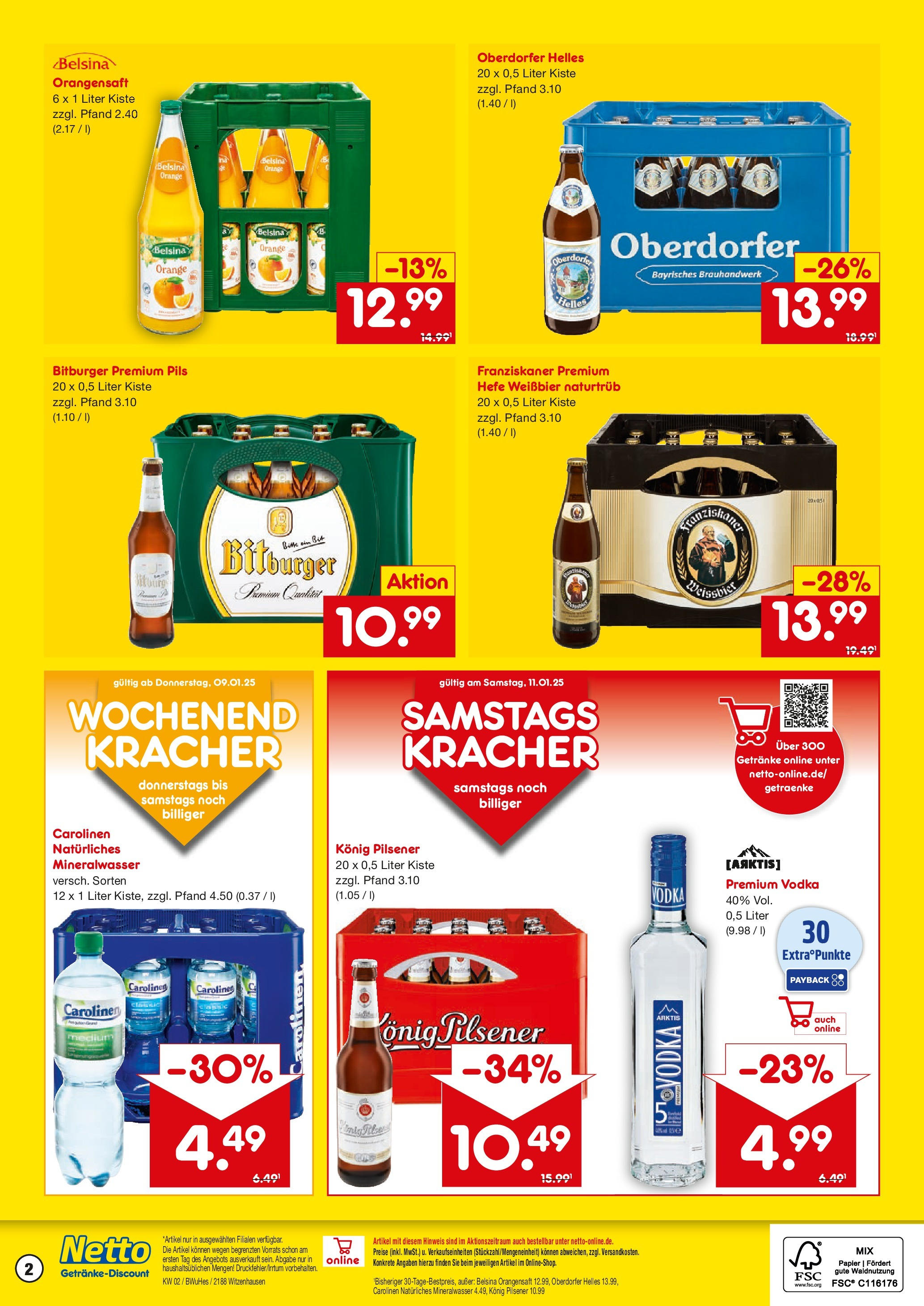 Netto Marken-Discount - Netto: Getränkeangebote (ab 06.01.2025) » Angebote | Seite: 2 | Produkte: Bitburger, Weißbier, Orangensaft, Mineralwasser