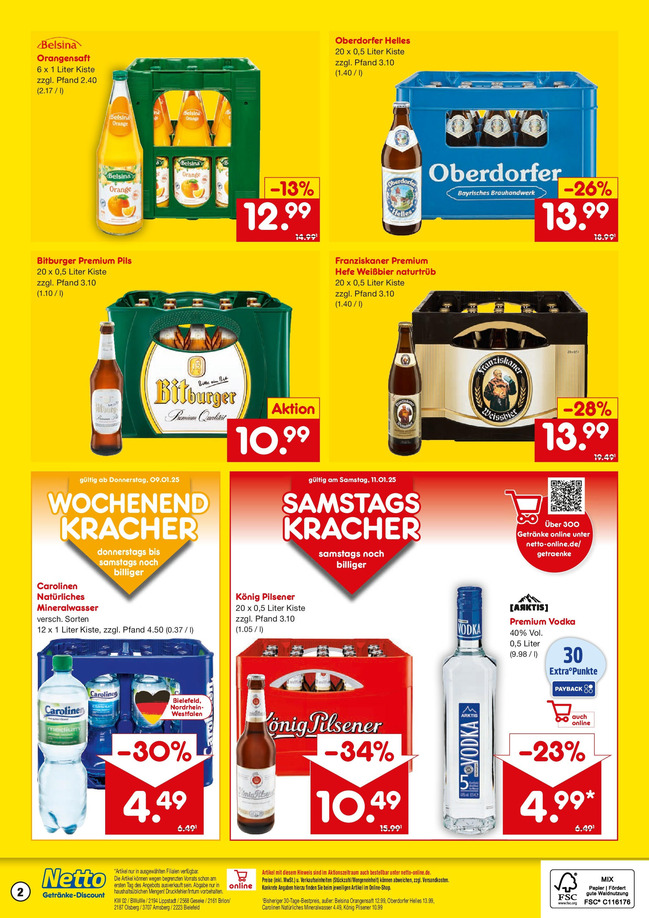 Netto Marken-Discount - Netto: Getränkeangebote (ab 06.01.2025) » Angebote | Seite: 2 | Produkte: Bitburger, Franziskaner, Pils, Orangensaft