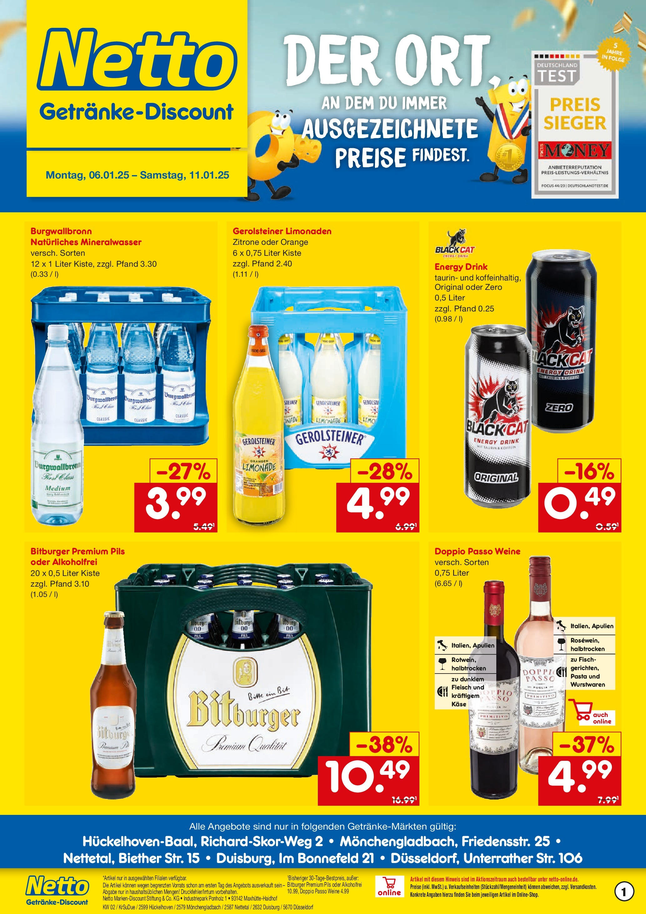 Netto Marken-Discount - Netto: Getränkeangebote (ab 06.01.2025) » Angebote | Seite: 1 | Produkte: Energy, Limonade, Pasta, Gerolsteiner