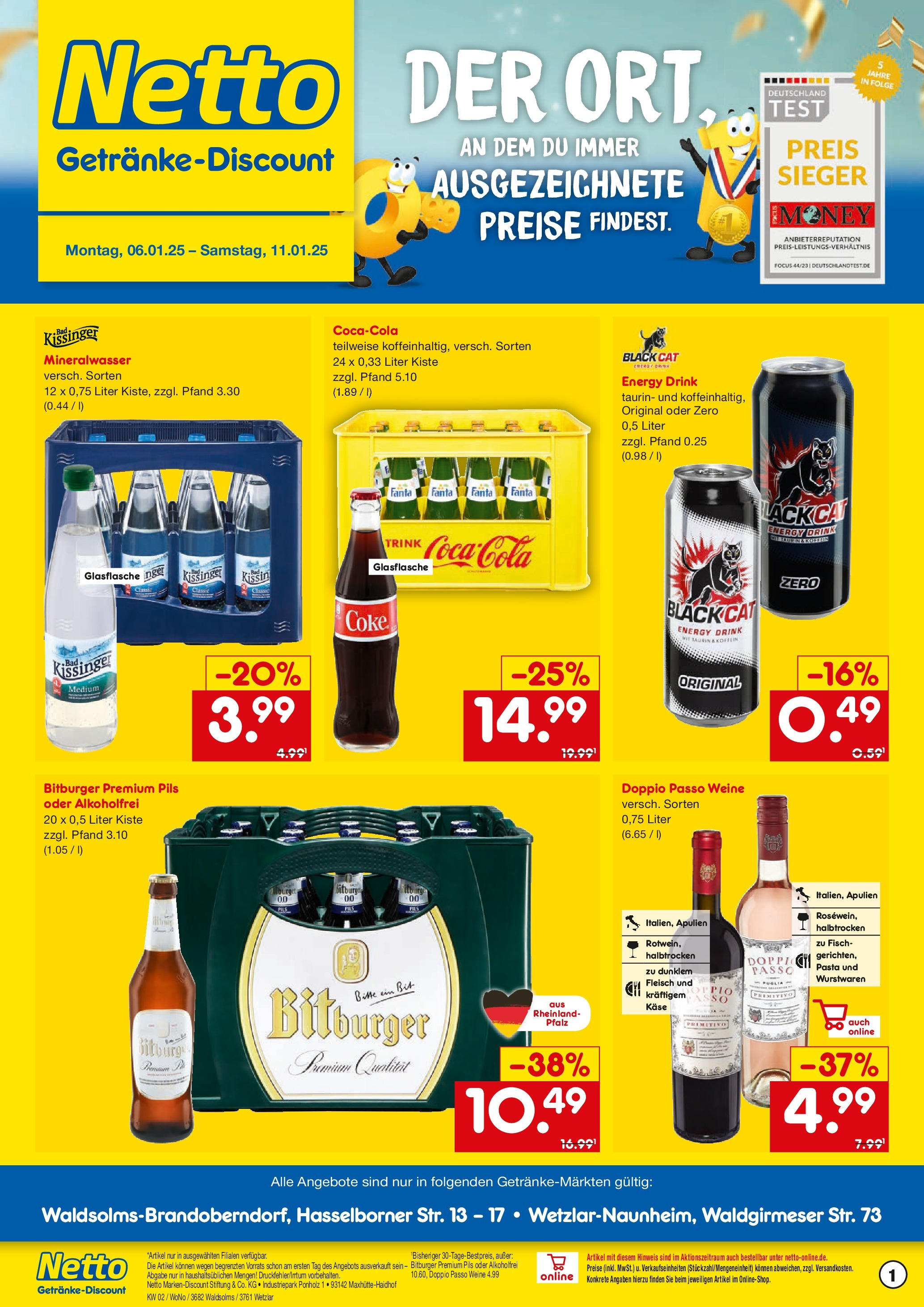 Netto Marken-Discount - Netto: Getränkeangebote (ab 06.01.2025) » Angebote | Seite: 1 | Produkte: Fanta, Energy, Mineralwasser, Fleisch