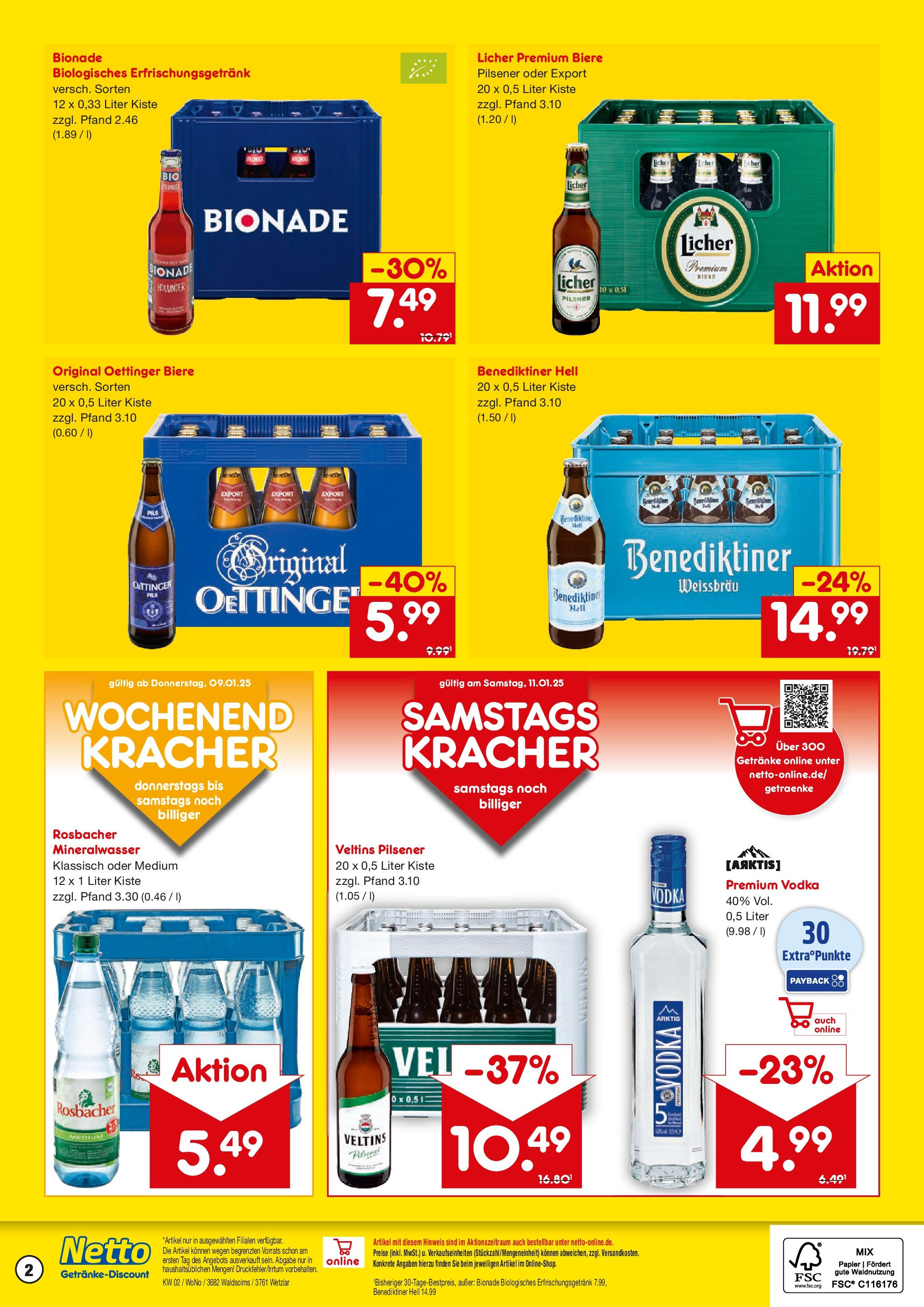 Netto Marken-Discount - Netto: Getränkeangebote (ab 06.01.2025) » Angebote | Seite: 2 | Produkte: Pils, Bionade, Benediktiner hell, Vodka