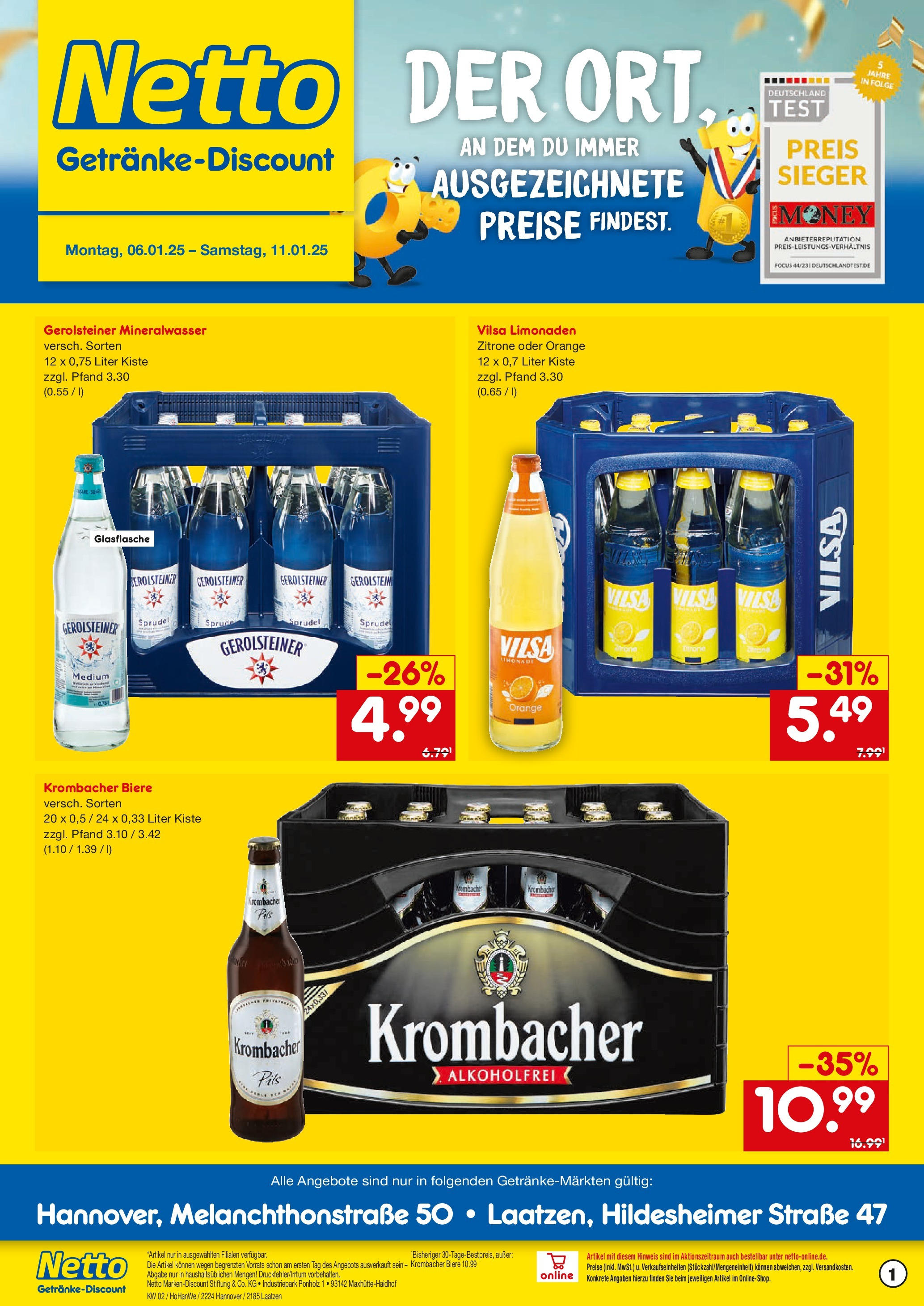 Netto Marken-Discount - Netto: Getränkeangebote (ab 06.01.2025) » Angebote | Seite: 1 | Produkte: Limonade, Zitrone, Krombacher, Gerolsteiner