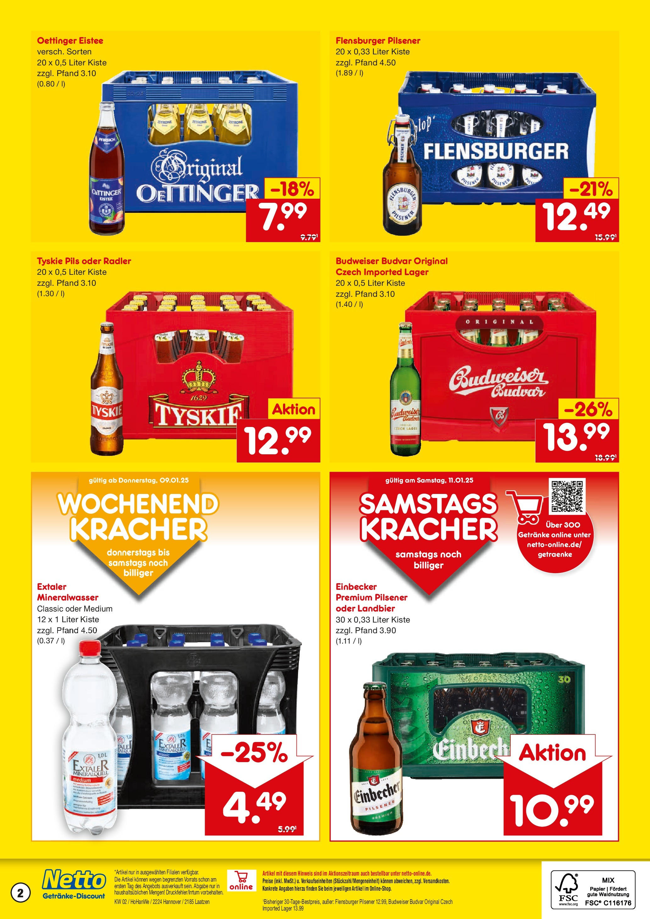 Netto Marken-Discount - Netto: Getränkeangebote (ab 06.01.2025) » Angebote | Seite: 2 | Produkte: Oettinger, Mineralwasser, Flensburger, Budweiser