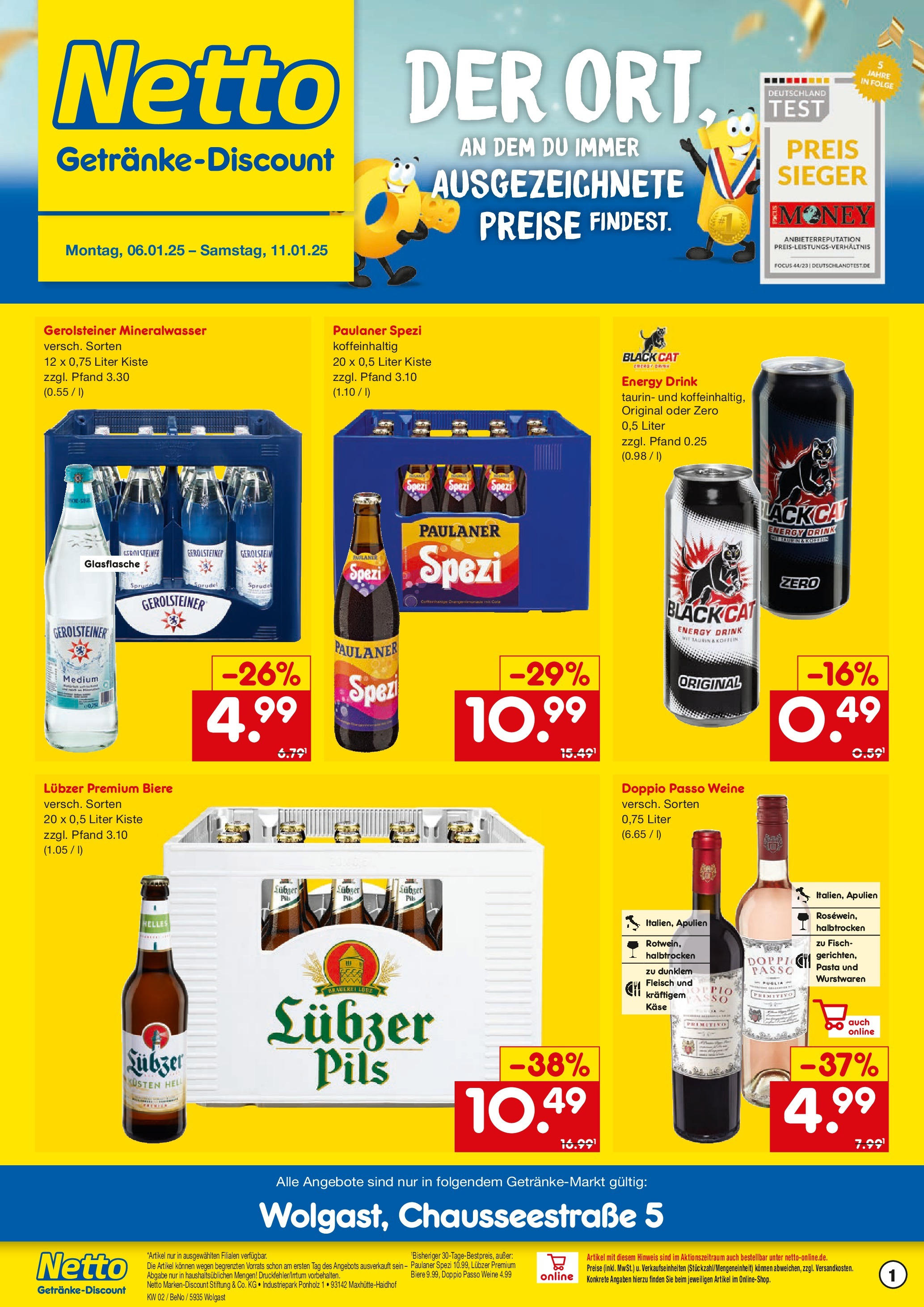 Netto Marken-Discount - Netto: Getränkeangebote (ab 06.01.2025) » Angebote | Seite: 1 | Produkte: Energy, Mineralwasser, Lubzer, Gerolsteiner