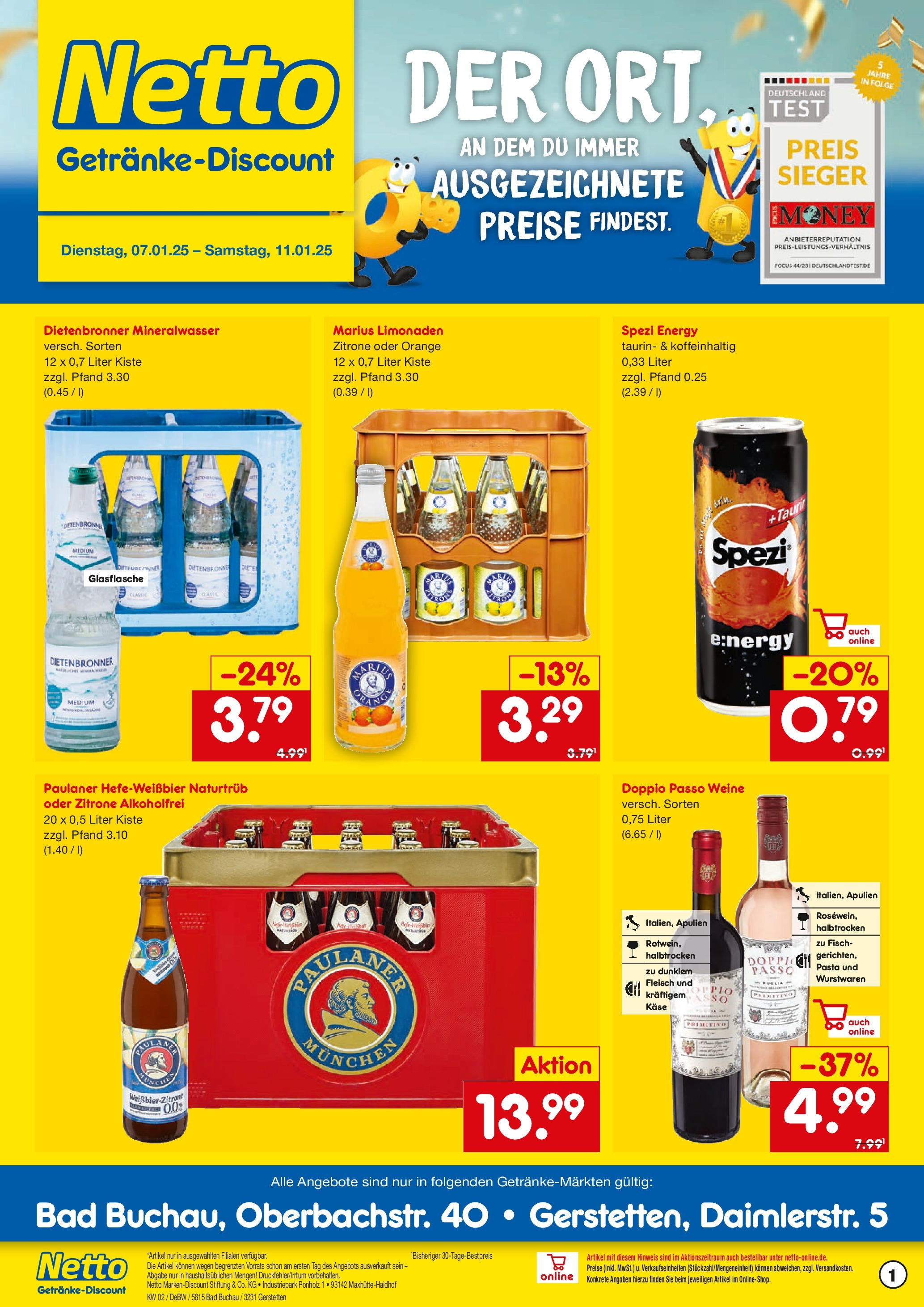 Netto Marken-Discount - Netto: Getränkeangebote (ab 06.01.2025) » Angebote | Seite: 1 | Produkte: Energy, Bad, Fleisch, Paulaner