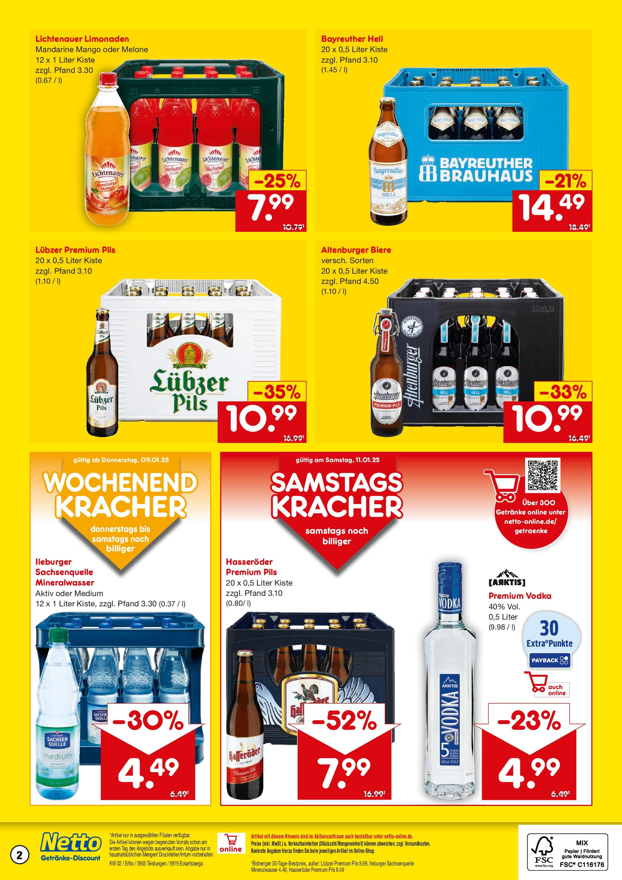 Netto Marken-Discount - Netto: Getränkeangebote (ab 06.01.2025) » Angebote | Seite: 2 | Produkte: Bayreuther hell, Pils, Mineralwasser, Mango