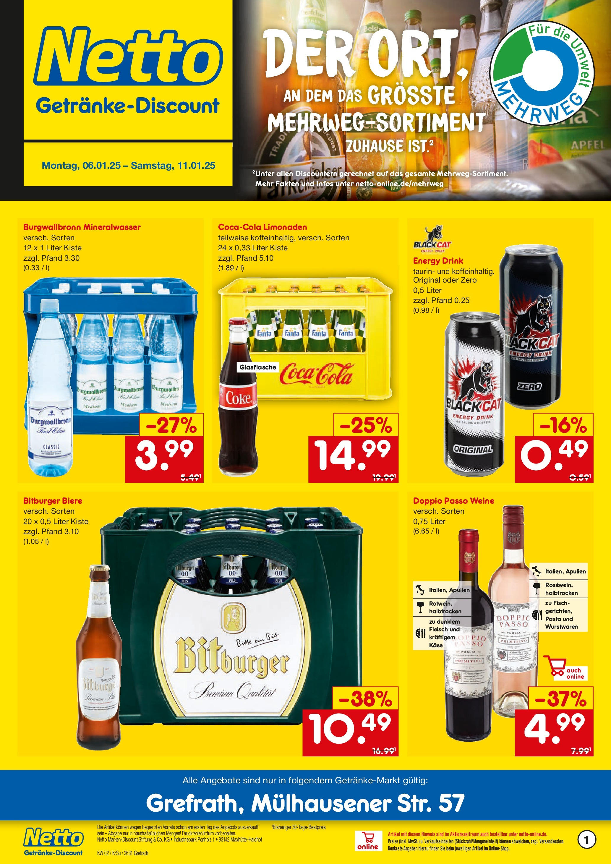 Netto Marken-Discount - Netto: Getränkeangebote (ab 06.01.2025) » Angebote | Seite: 1 | Produkte: Fanta, Äpfel, Fisch, Pasta