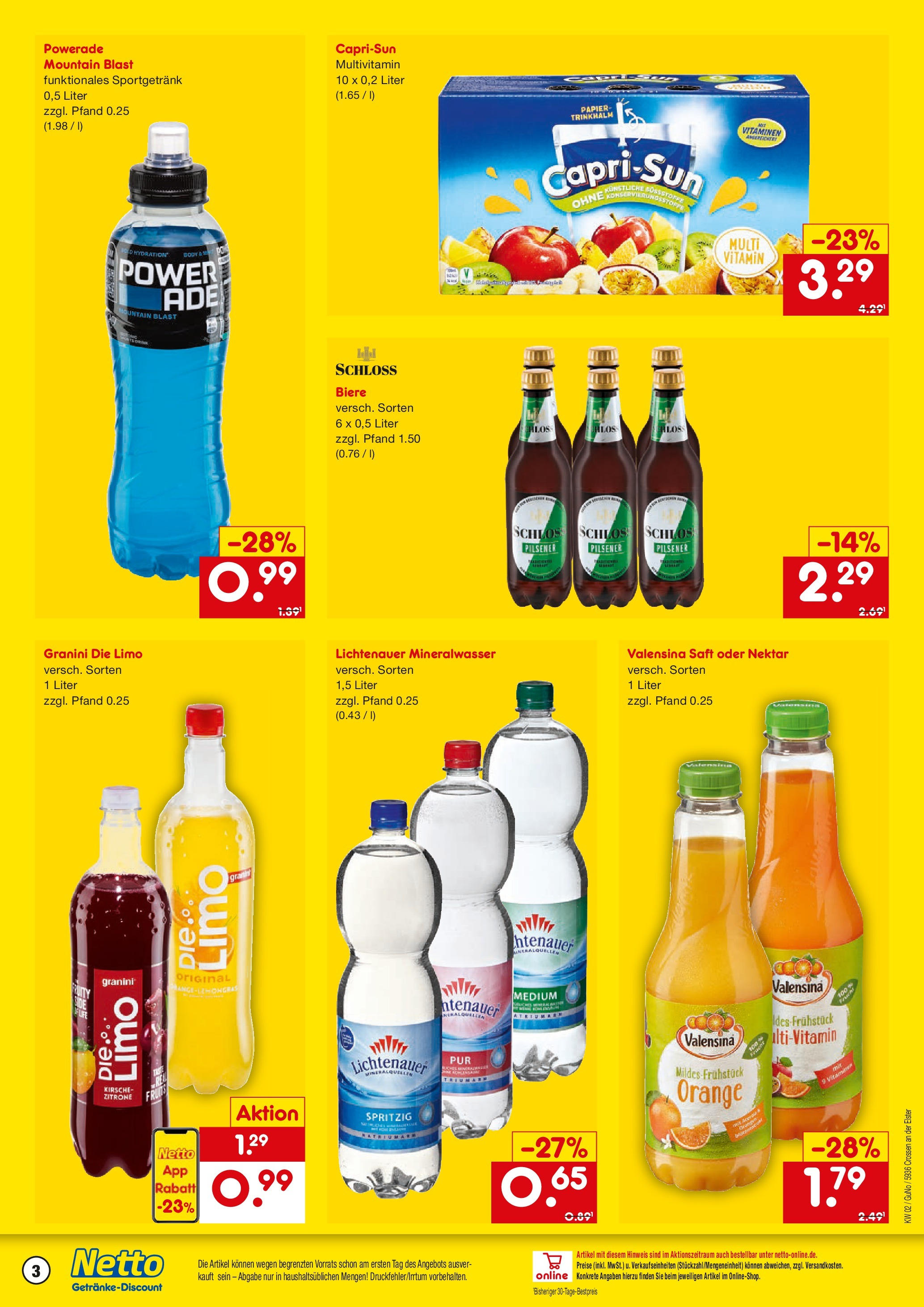 Netto Marken-Discount - Netto: Getränkeangebote (ab 06.01.2025) » Angebote | Seite: 3 | Produkte: Capri sun, Mineralwasser, Powerade, Granini die limo