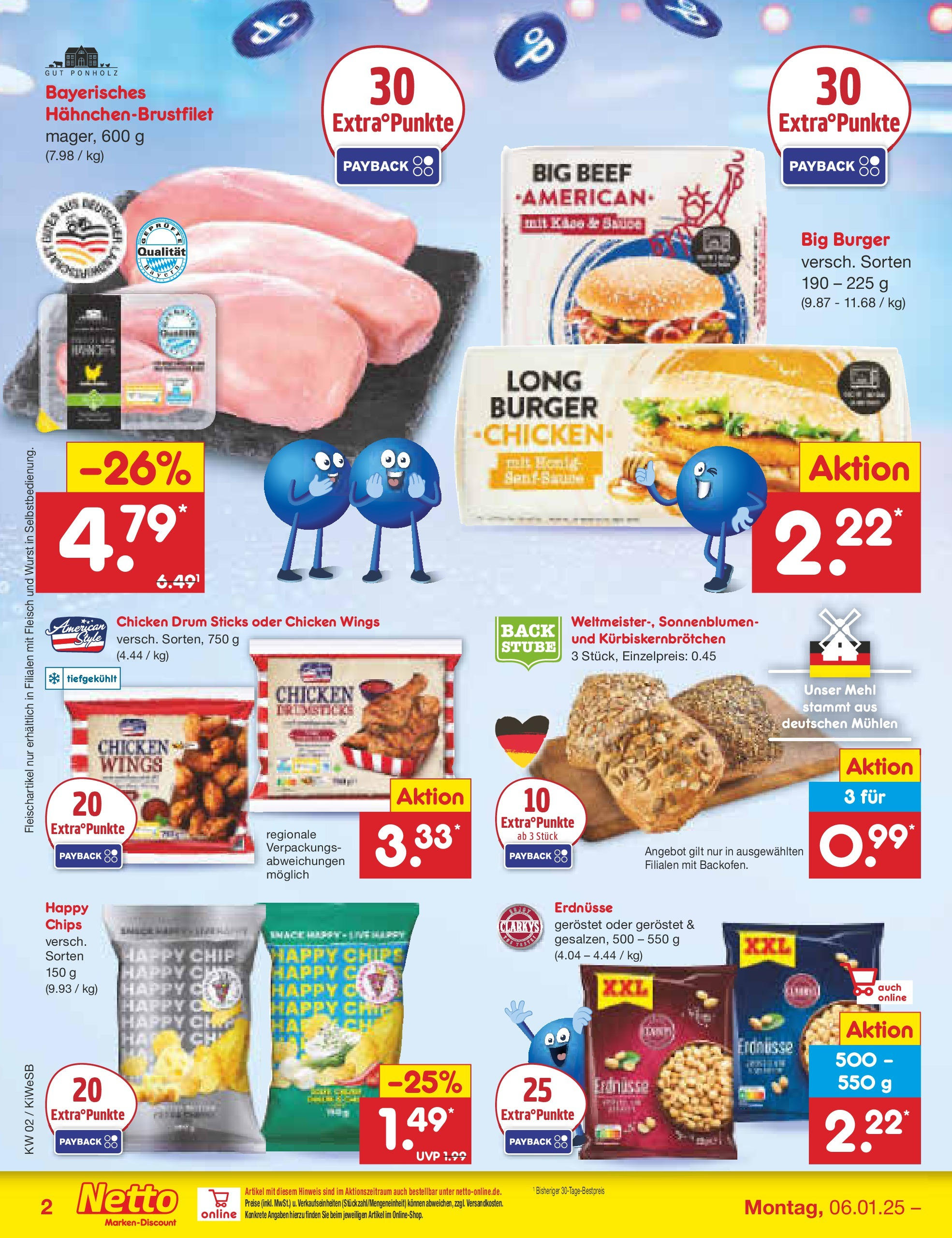 Netto Marken-Discount - Netto: Getränkeangebote (ab 06.01.2025) » Angebote | Seite: 2 | Produkte: Erdnüsse, Burger, Wurst, Chips