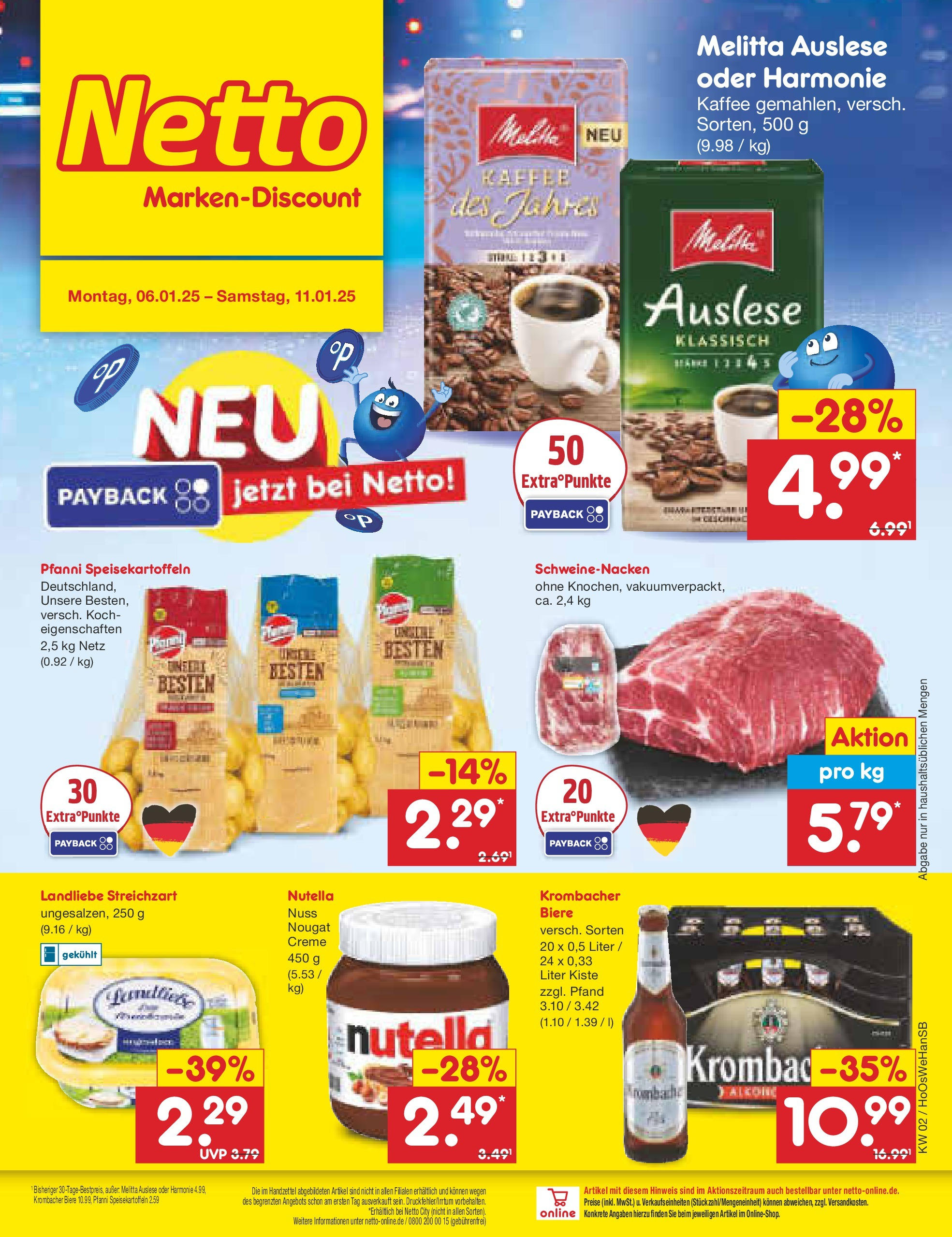 Netto Marken-Discount - Netto: Getränkeangebote (ab 06.01.2025) » Angebote | Seite: 1 | Produkte: Kaffee, Creme, Nutella, Krombacher