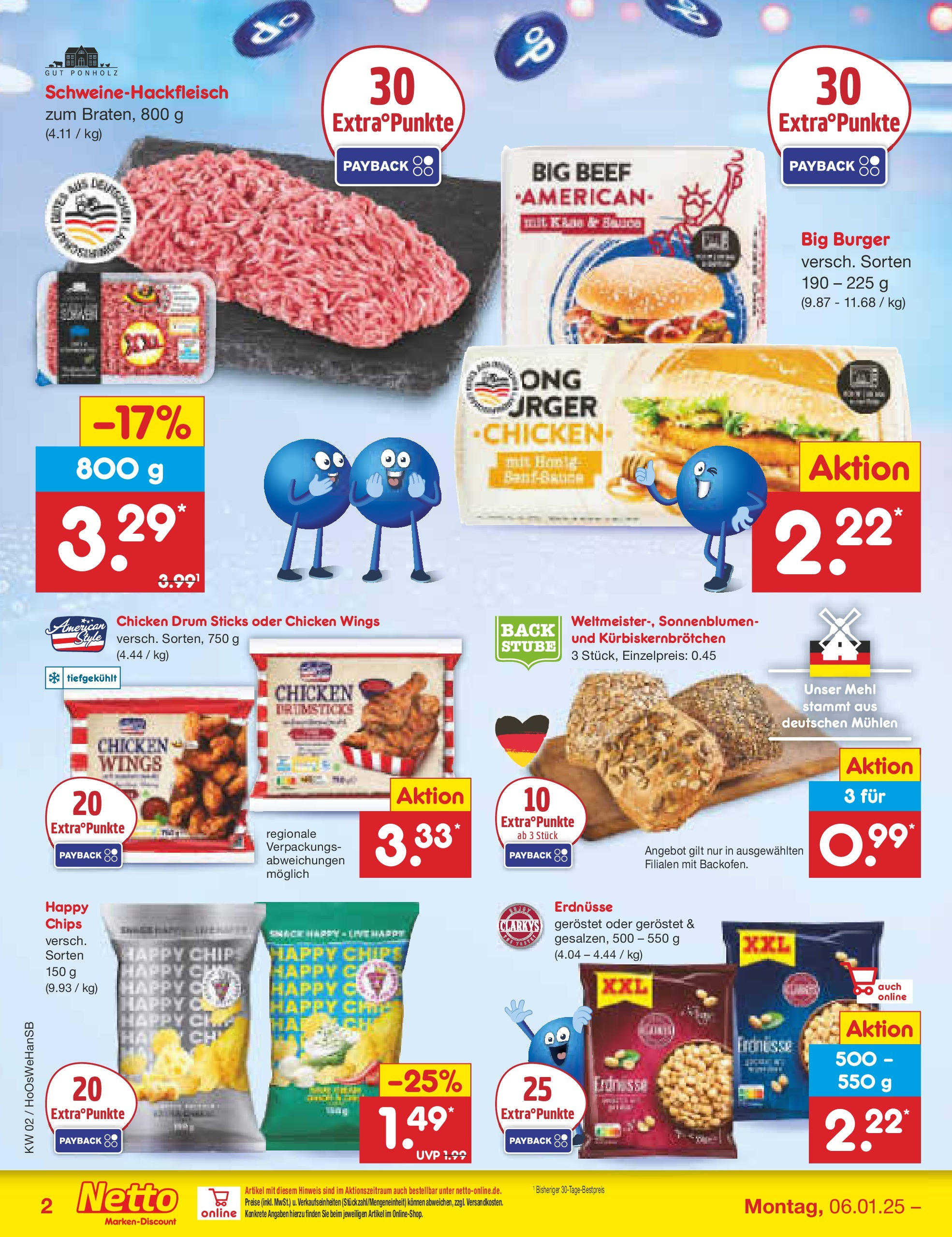 Netto Marken-Discount - Netto: Getränkeangebote (ab 06.01.2025) » Angebote | Seite: 2 | Produkte: Erdnüsse, Mehl, Burger, Chips