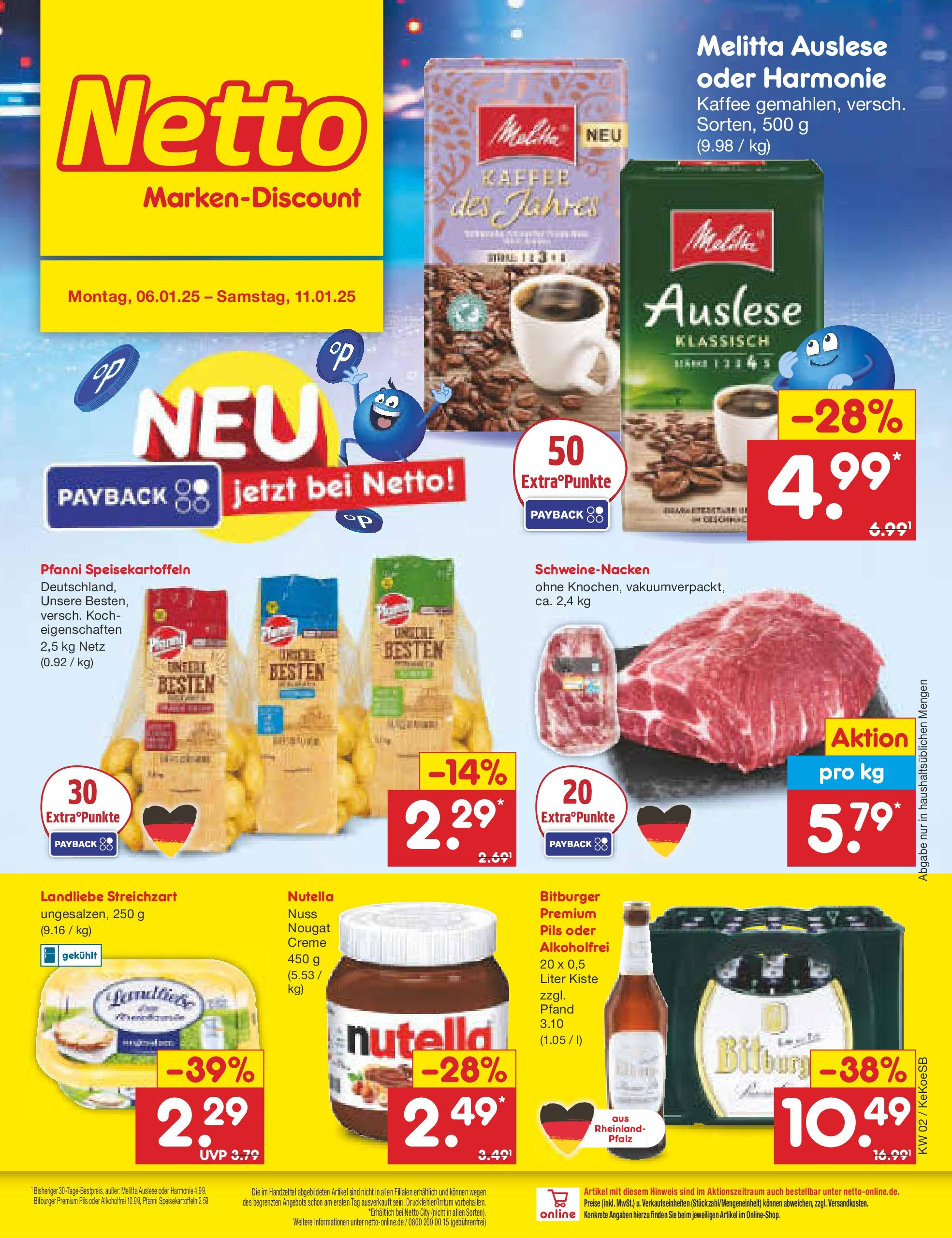 Netto Marken-Discount - Netto: Getränkeangebote (ab 06.01.2025) » Angebote | Seite: 1 | Produkte: Melitta, Kaffee, Creme, Nutella