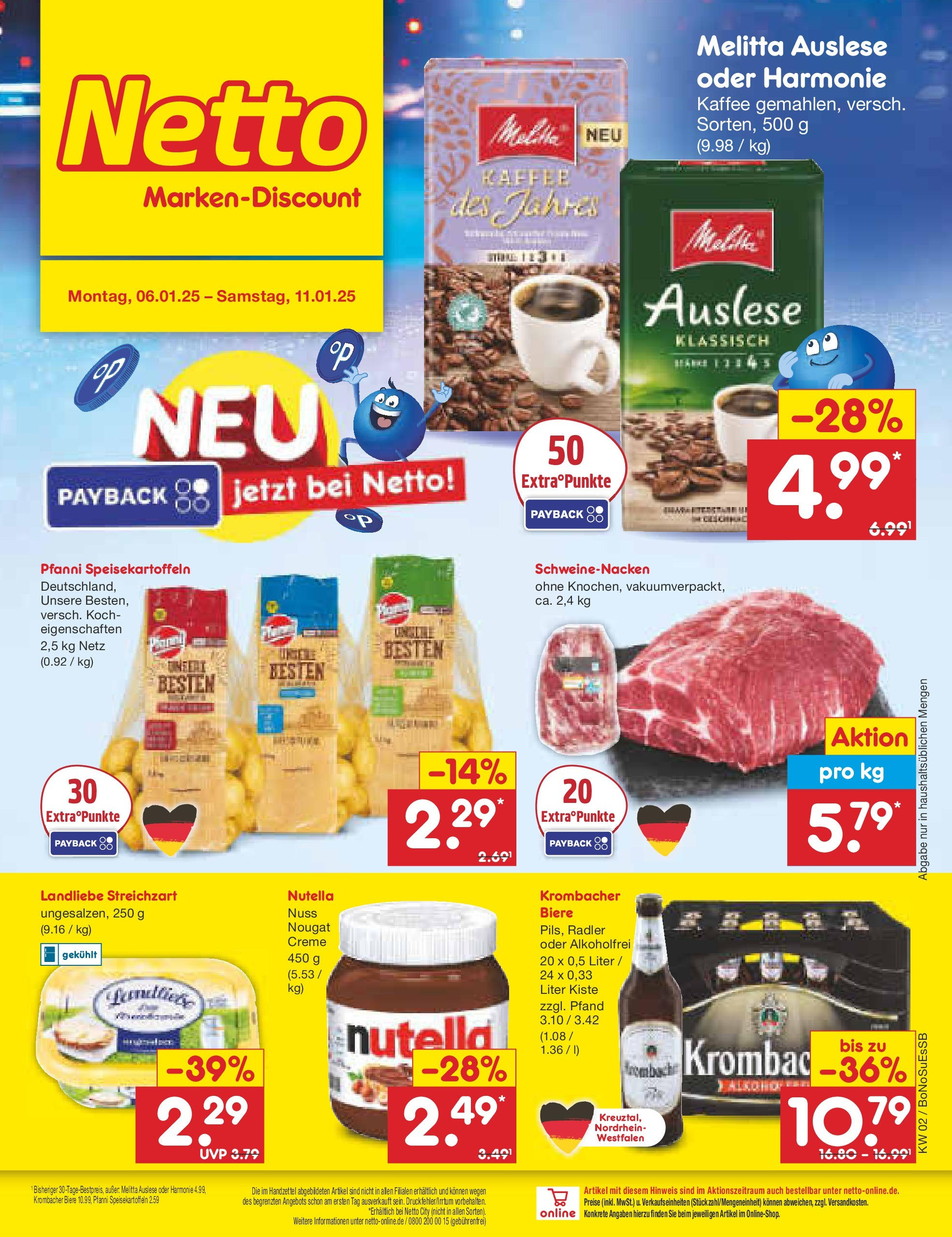 Netto Marken-Discount - Netto: Getränkeangebote (ab 06.01.2025) » Angebote | Seite: 1 | Produkte: Melitta, Kaffee, Nutella, Radler