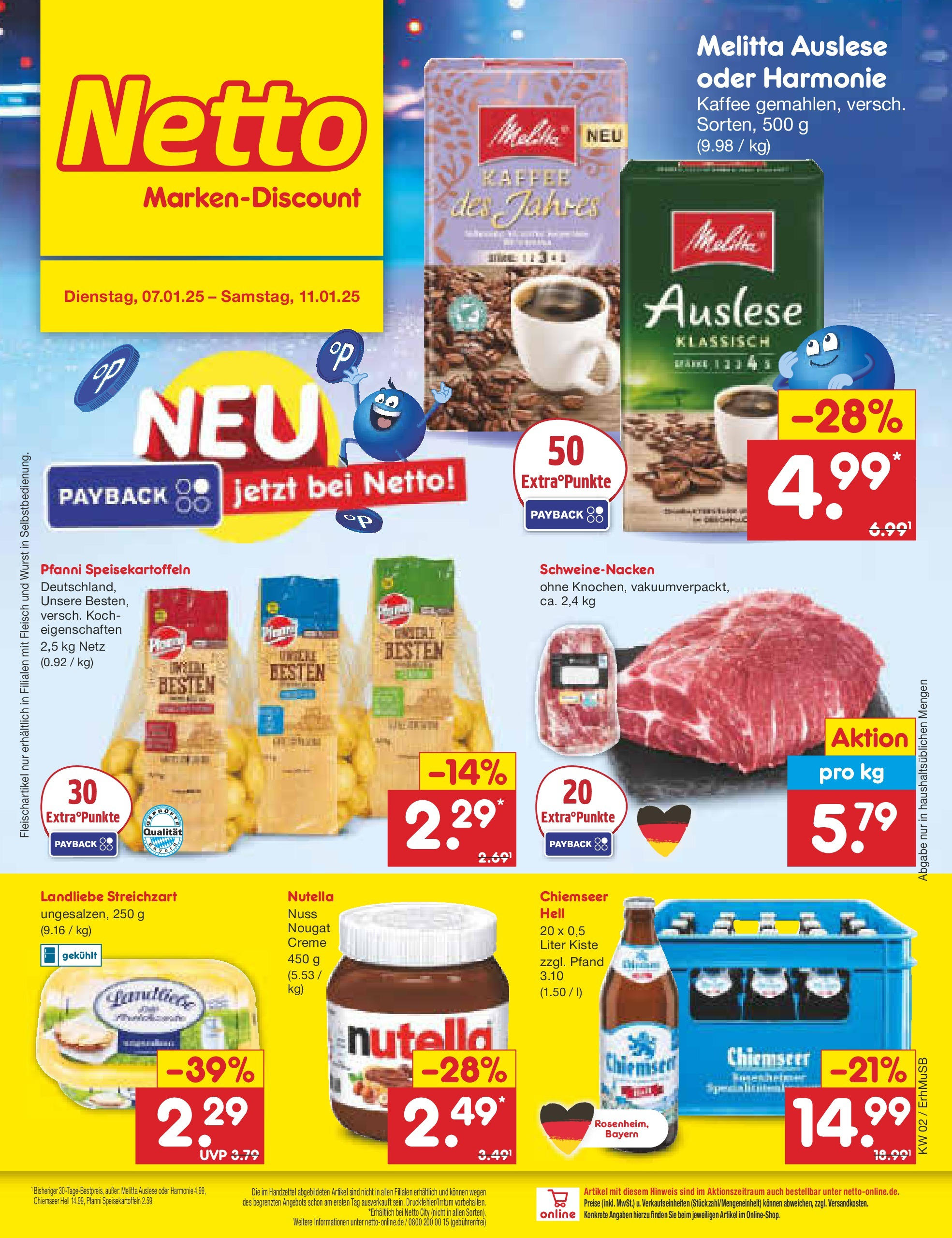 Netto Marken-Discount - Netto: Getränkeangebote (ab 06.01.2025) » Angebote | Seite: 1 | Produkte: Melitta, Schweinenacken, Creme, Fleisch