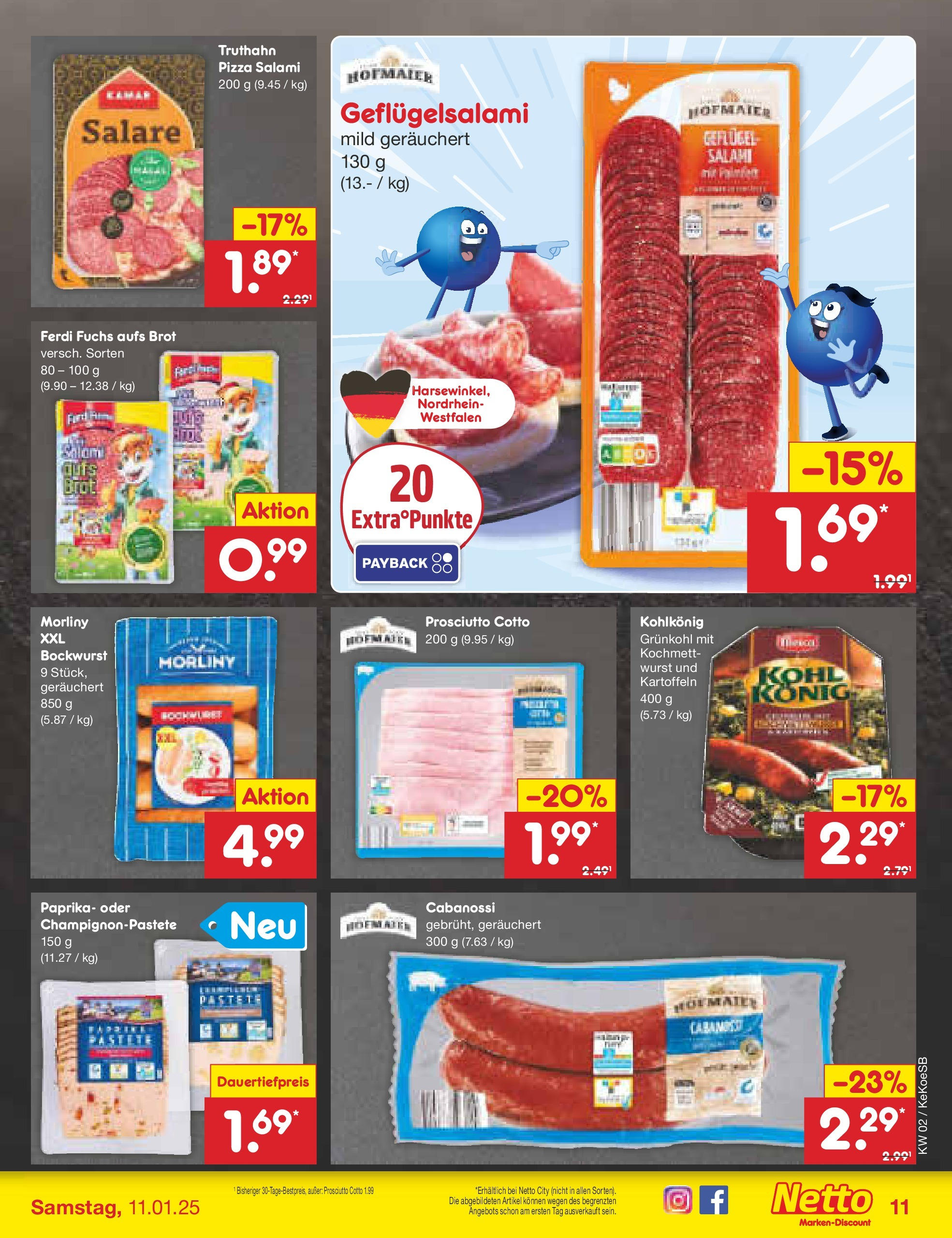 Netto Marken-Discount - Netto: Getränkeangebote (ab 06.01.2025) » Angebote | Seite: 11 | Produkte: Wurst, Brot, Salami, Pizza