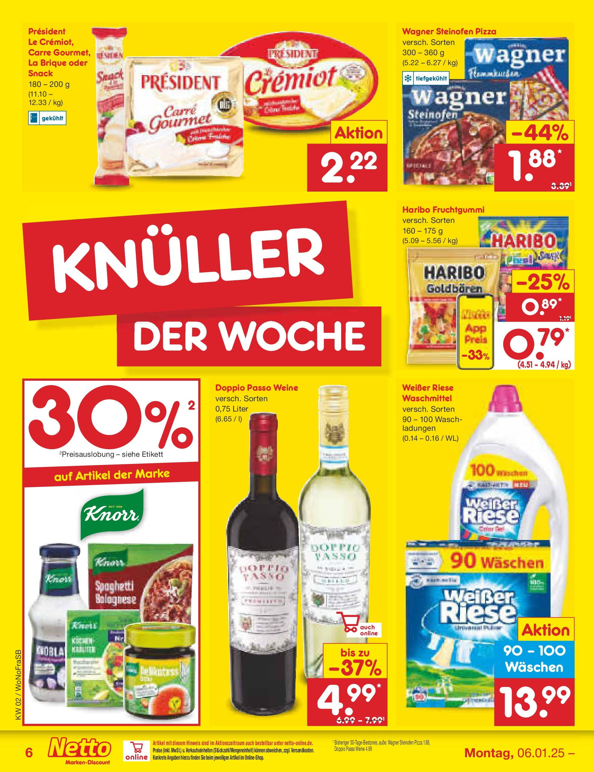 Netto Marken-Discount - Netto: Getränkeangebote (ab 06.01.2025) » Angebote | Seite: 6 | Produkte: Waschmittel, Doppio Passo, Pizza, Kuchen