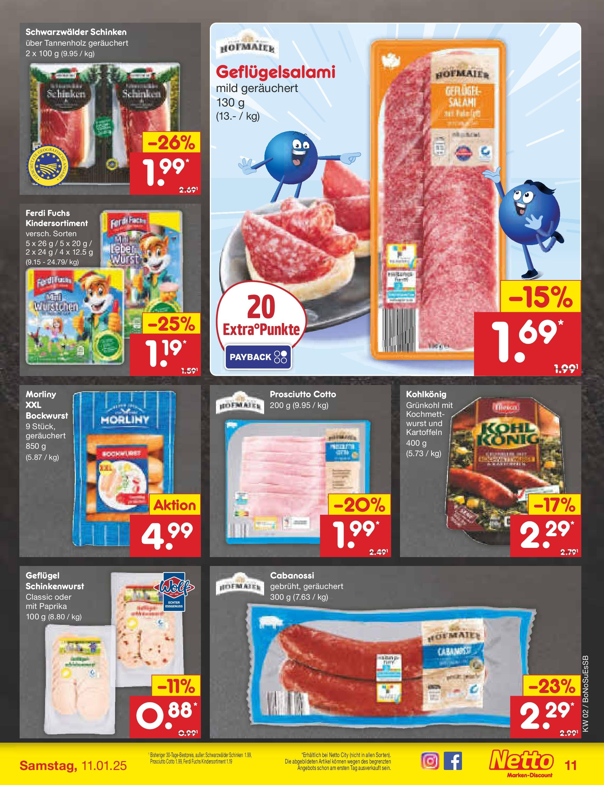 Netto Marken-Discount - Netto: Getränkeangebote (ab 06.01.2025) » Angebote | Seite: 11 | Produkte: Bockwurst, Kartoffeln, Salami, Schinken