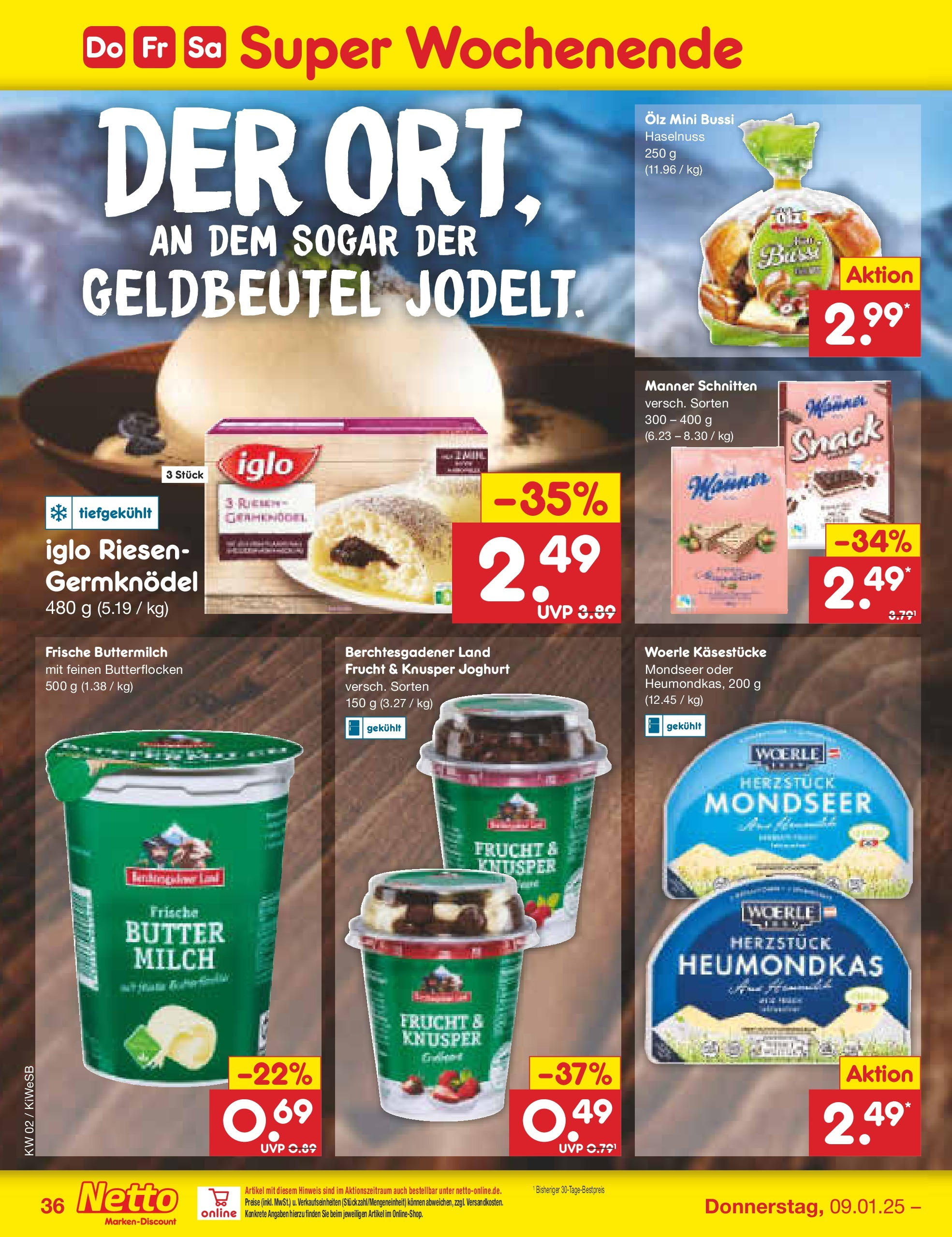 Netto Marken-Discount - Netto: Getränkeangebote (ab 06.01.2025) » Angebote | Seite: 52 | Produkte: Buttermilch, Milch, Joghurt, Iglo