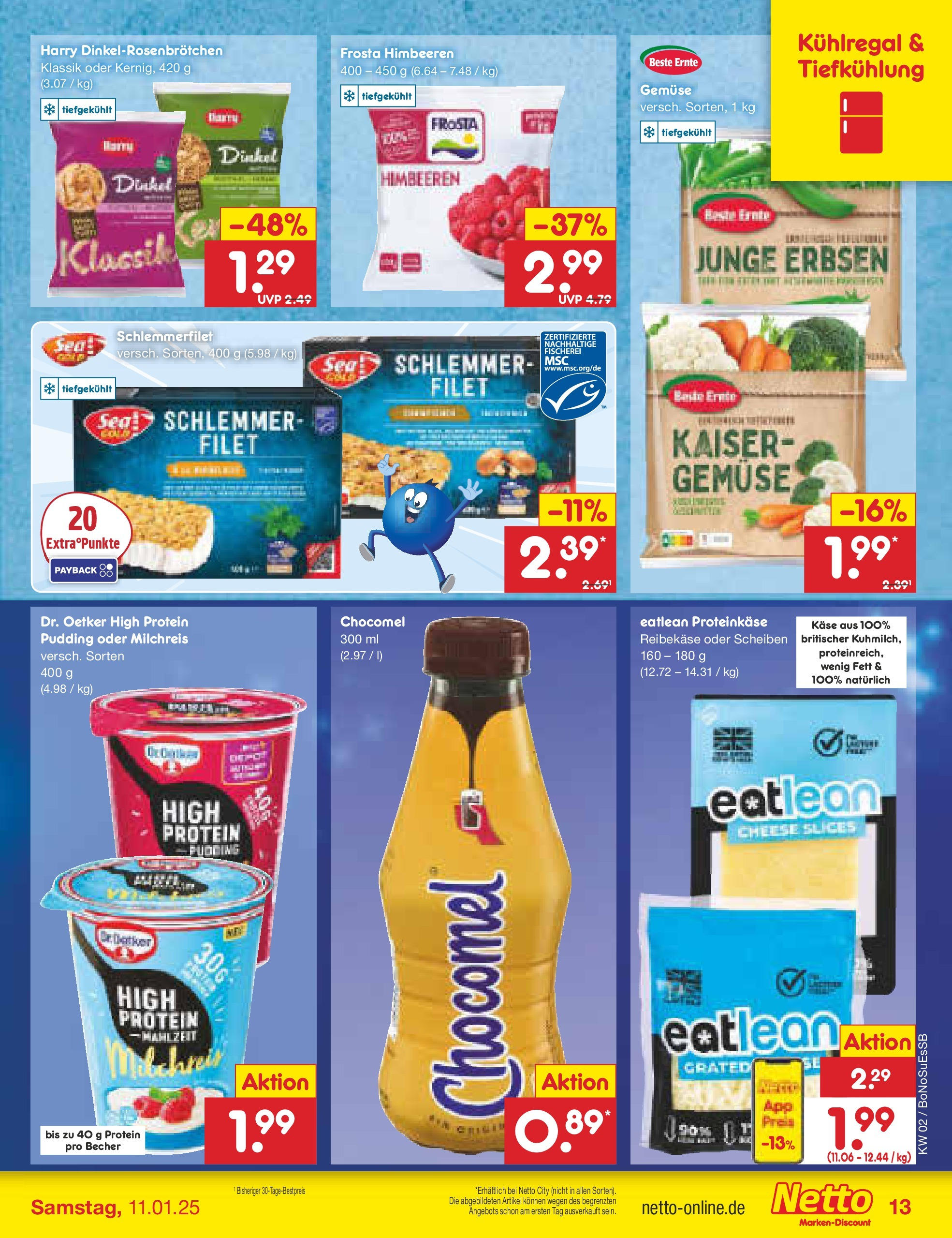 Netto Marken-Discount - Netto: Getränkeangebote (ab 06.01.2025) » Angebote | Seite: 13 | Produkte: Pudding, Chocomel, Reibekase, Erbsen