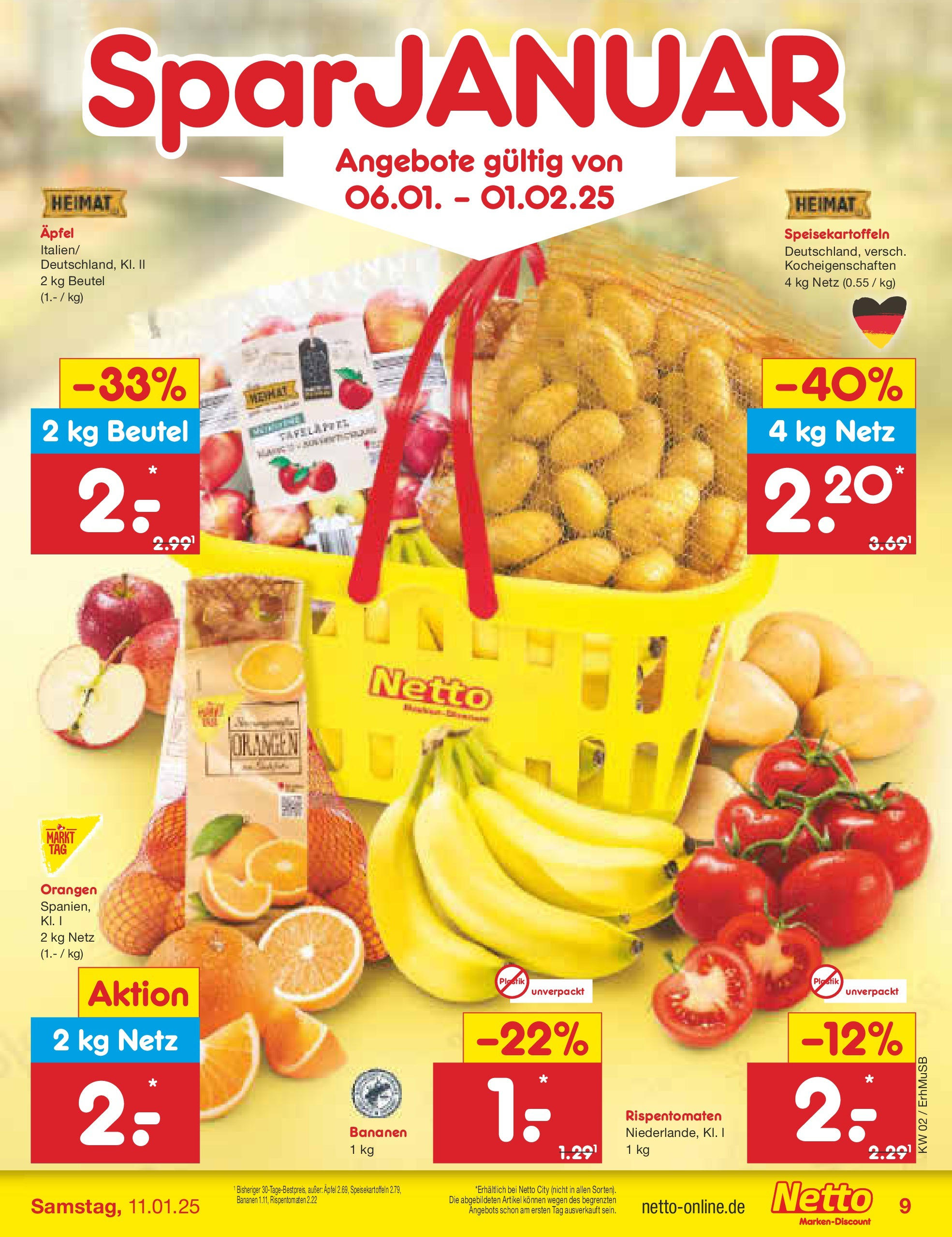 Netto Marken-Discount - Netto: Getränkeangebote (ab 06.01.2025) » Angebote | Seite: 9 | Produkte: Äpfel, Bananen, Orangen