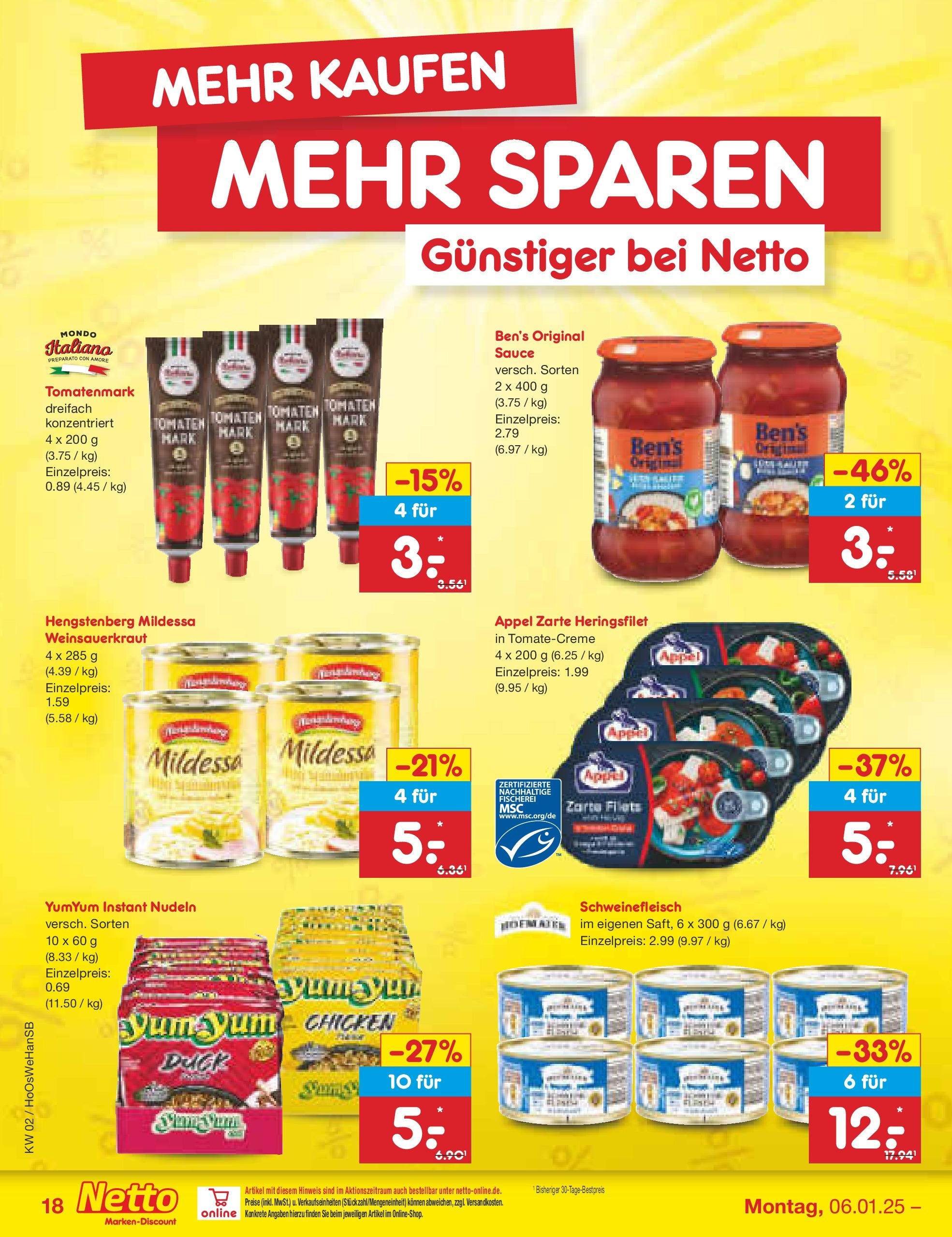 Netto Marken-Discount - Netto: Getränkeangebote (ab 06.01.2025) » Angebote | Seite: 26 | Produkte: Tomaten, Schweinefleisch, Nudeln