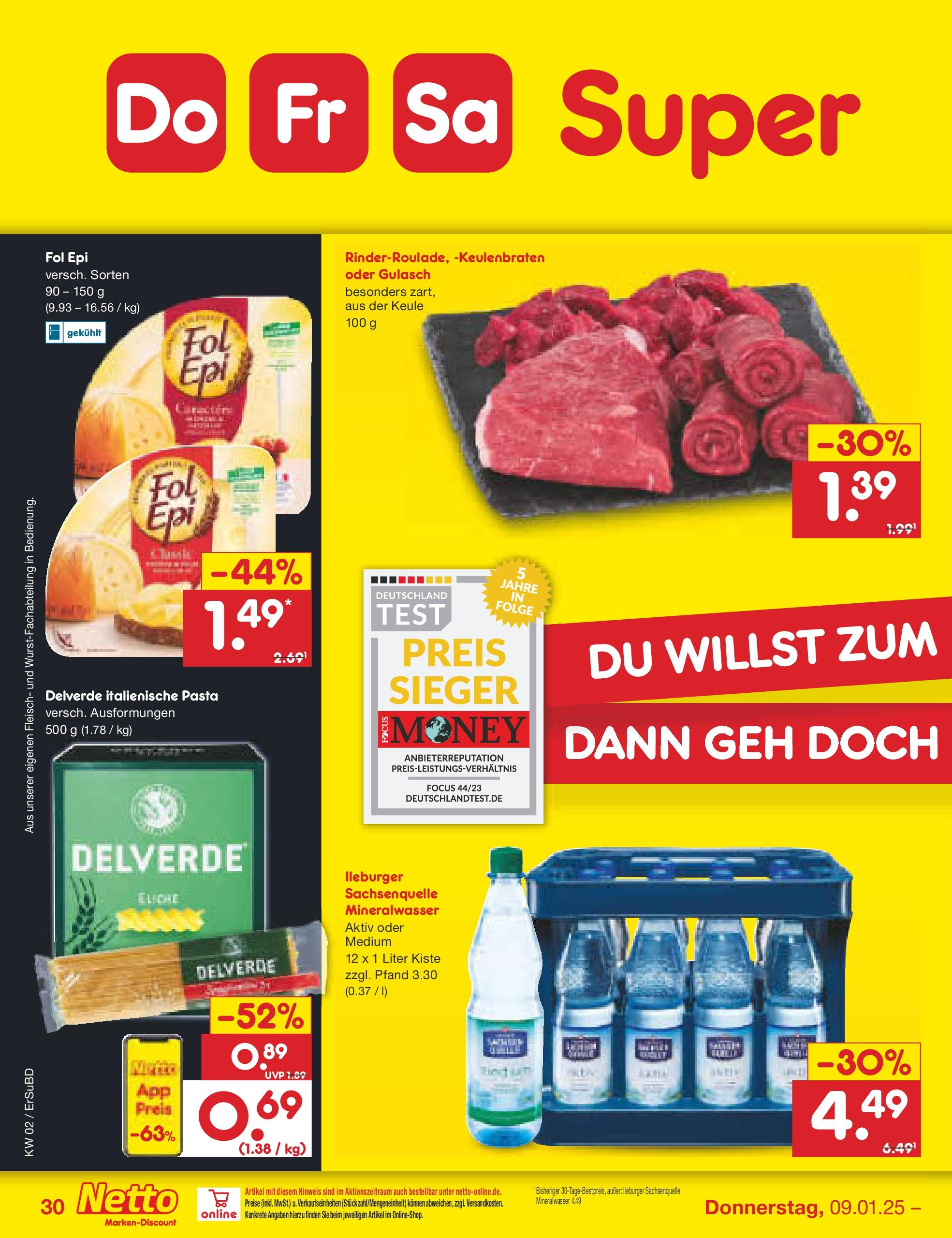 Netto Marken-Discount - Netto: Getränkeangebote (ab 06.01.2025) » Angebote | Seite: 44 | Produkte: Mineralwasser, Gulasch, Pasta, Fleisch