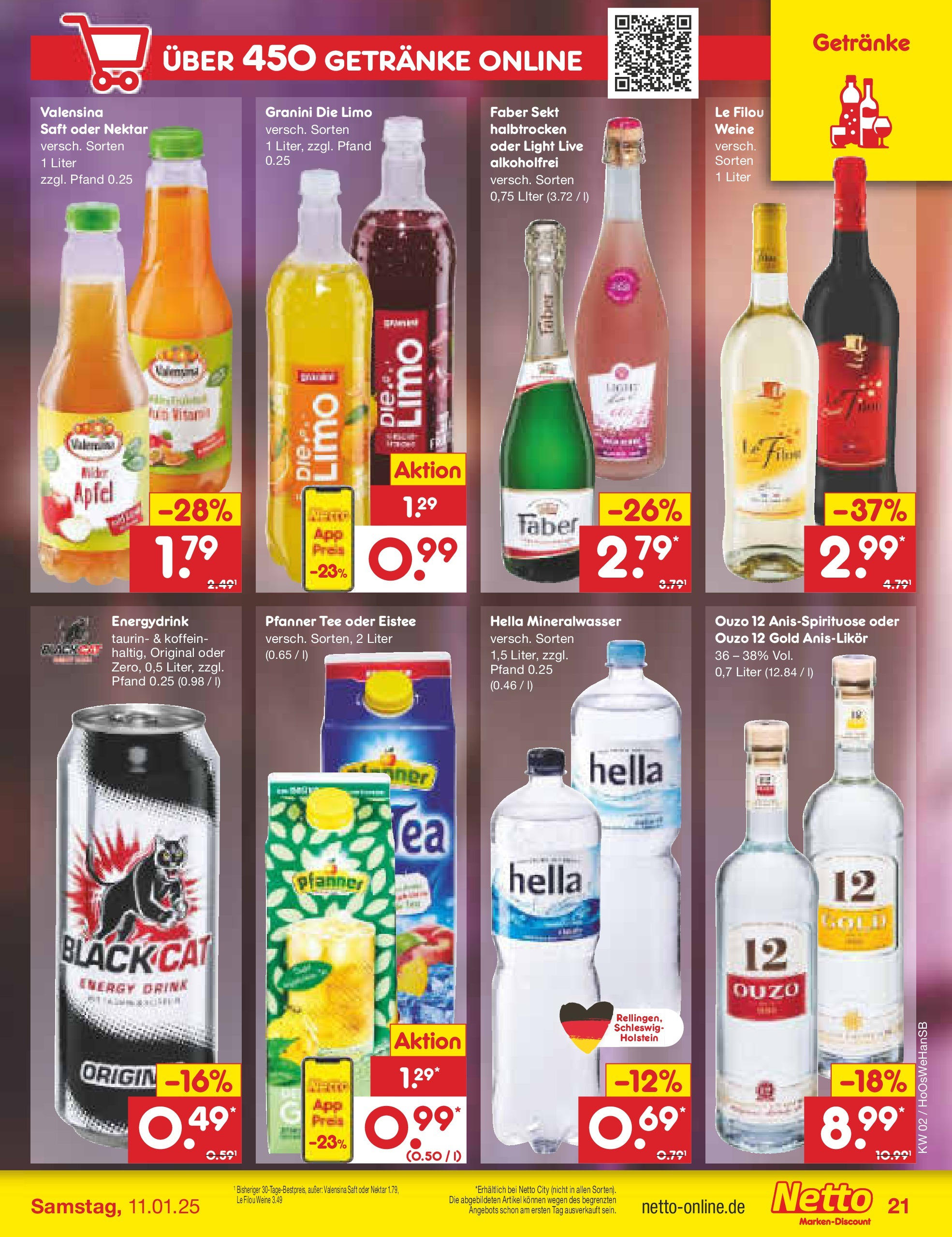 Netto Marken-Discount - Netto: Getränkeangebote (ab 06.01.2025) » Angebote | Seite: 29 | Produkte: Sekt, Äpfel, Mineralwasser, Granini die limo