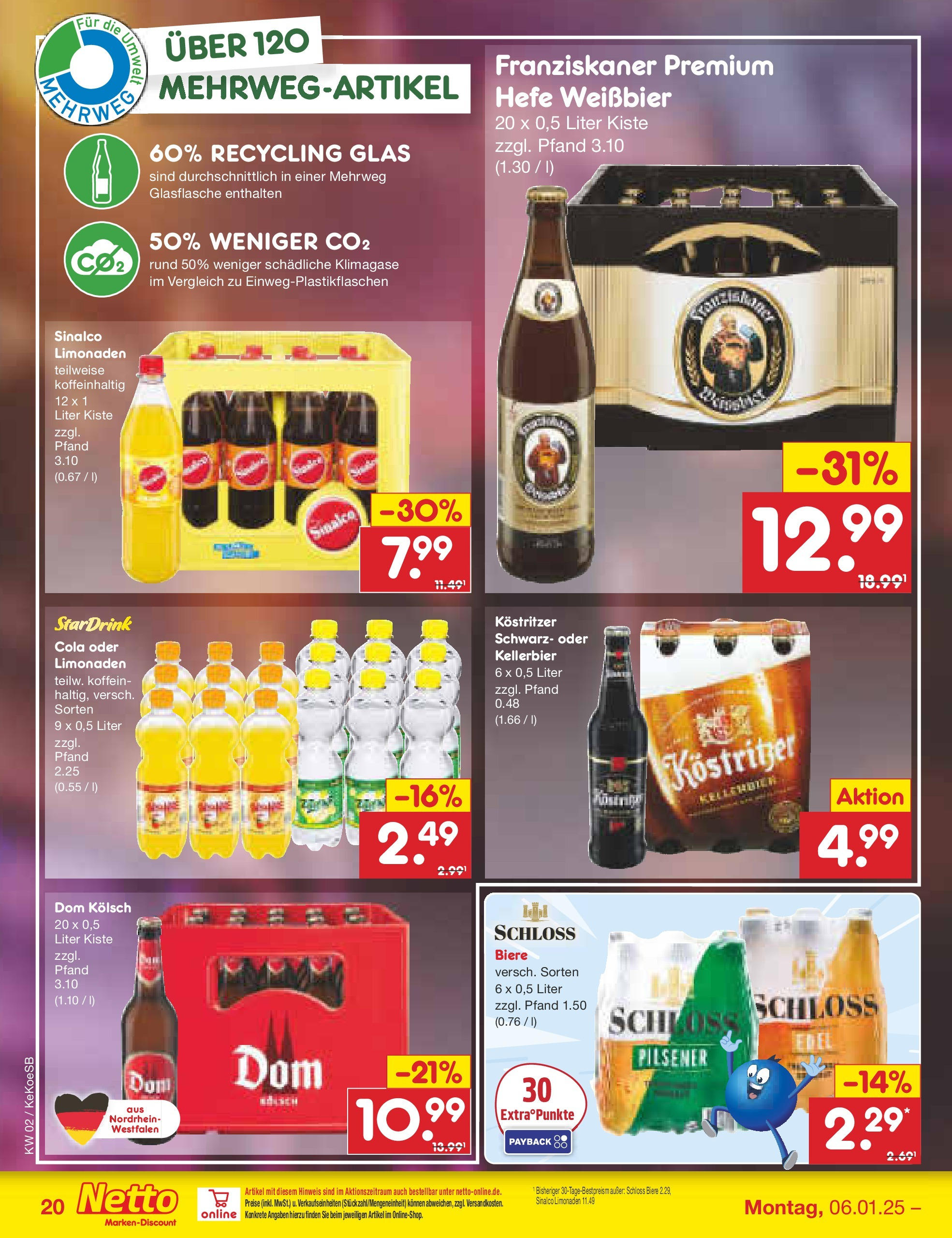 Netto Marken-Discount - Netto: Getränkeangebote (ab 06.01.2025) » Angebote | Seite: 28 | Produkte: Franziskaner, Cola, Weißbier, Hefe weissbier