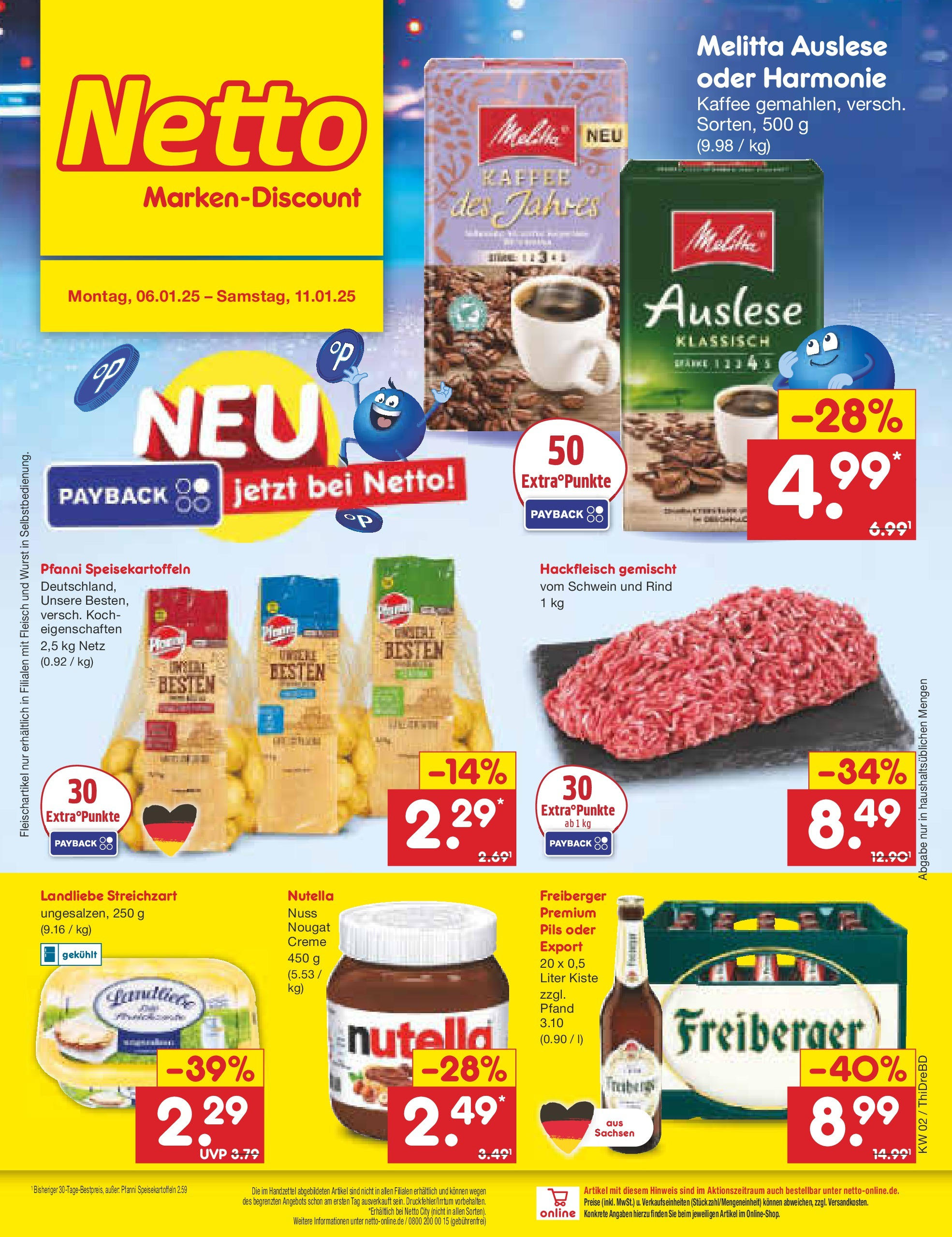 Netto Marken-Discount - Netto: Getränkeangebote (ab 06.01.2025) » Angebote | Seite: 1 | Produkte: Melitta, Kaffee, Creme, Nutella