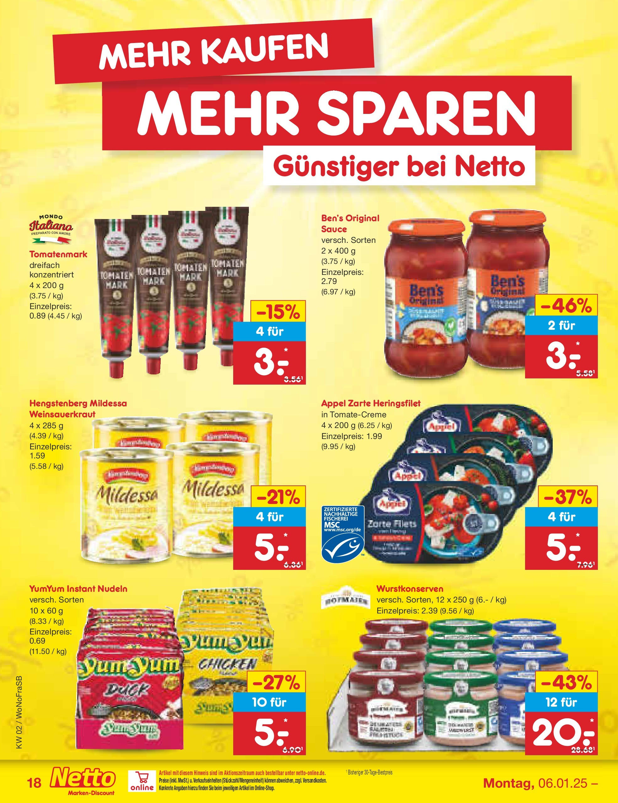 Netto Marken-Discount - Netto: Getränkeangebote (ab 06.01.2025) » Angebote | Seite: 26 | Produkte: Tomaten, Nudeln