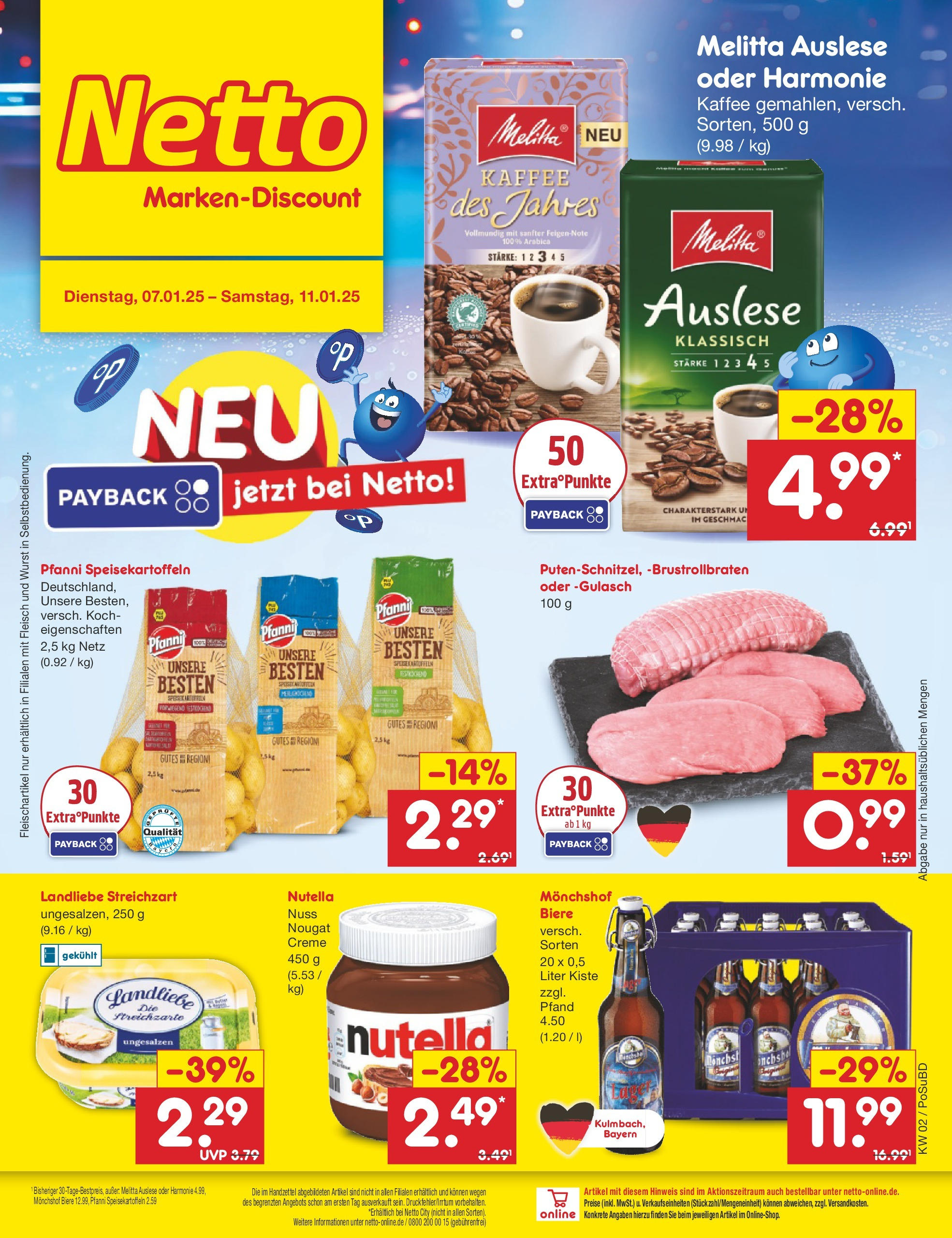 Netto Marken-Discount - Netto: Getränkeangebote (ab 06.01.2025) » Angebote | Seite: 1 | Produkte: Kaffee, Nutella, Gulasch, Fleisch