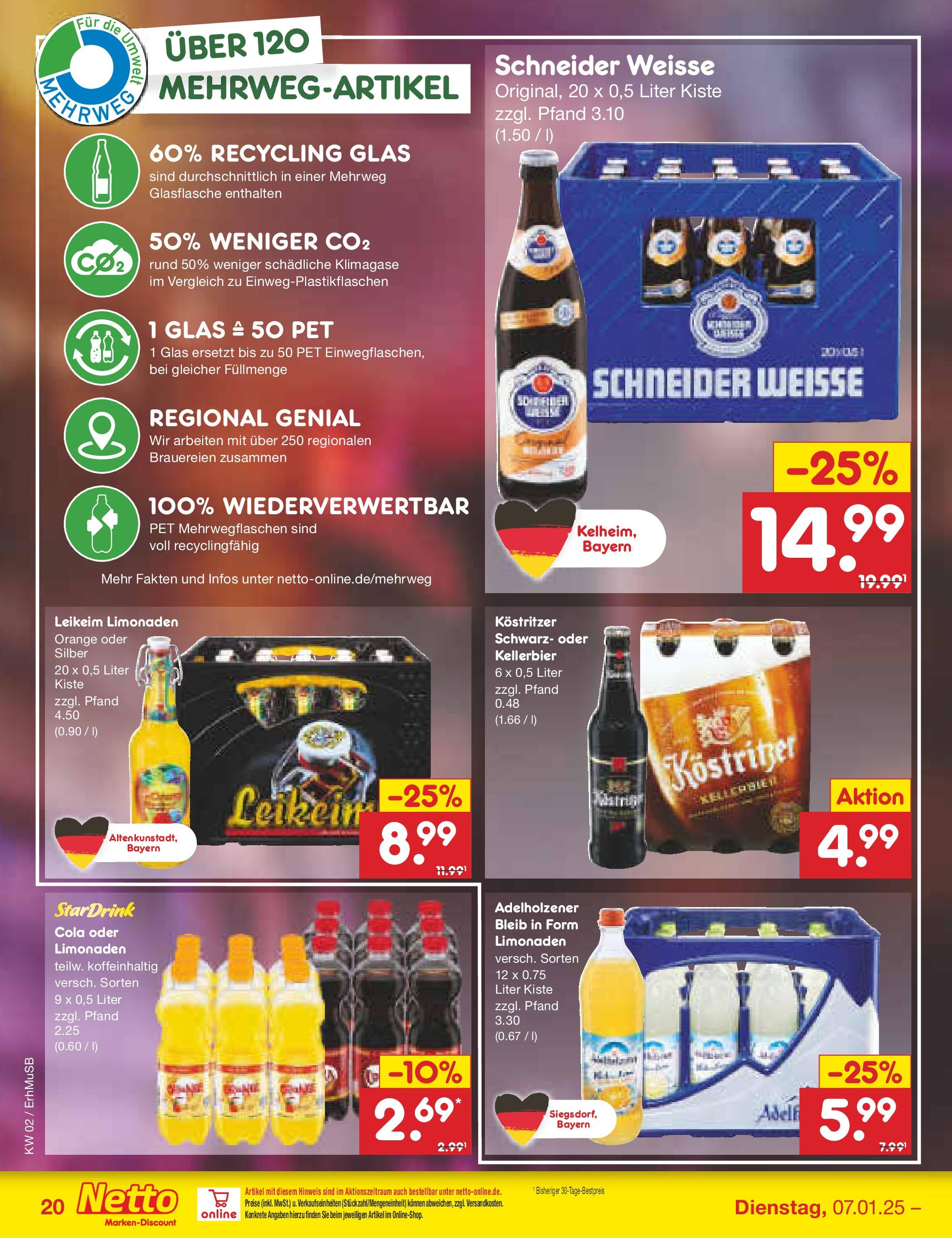 Netto Marken-Discount - Netto: Getränkeangebote (ab 06.01.2025) » Angebote | Seite: 28 | Produkte: Cola, Kostritzer, Adelholzener