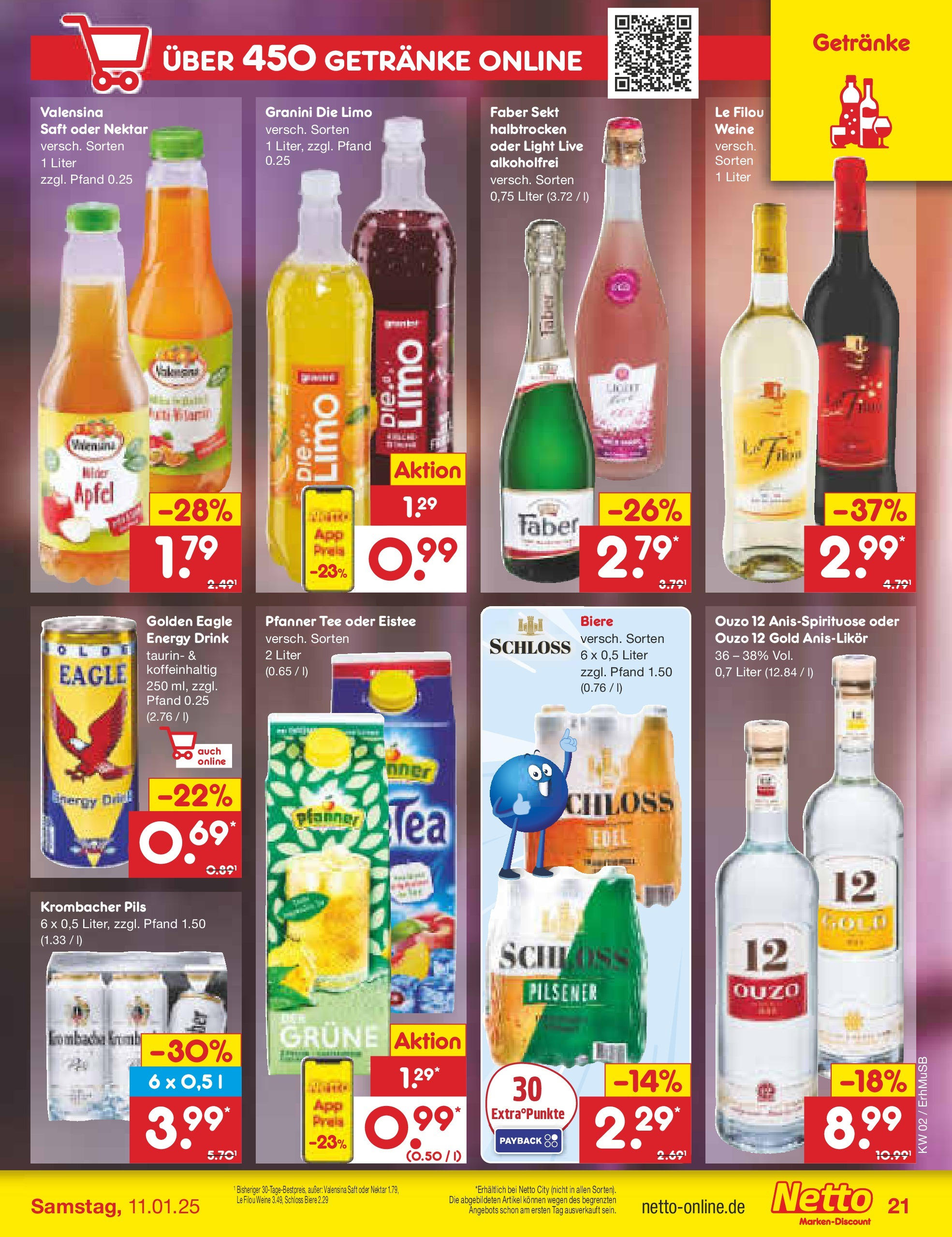 Netto Marken-Discount - Netto: Getränkeangebote (ab 06.01.2025) » Angebote | Seite: 29 | Produkte: Ouzo, Pils, Valensina, Granini die limo