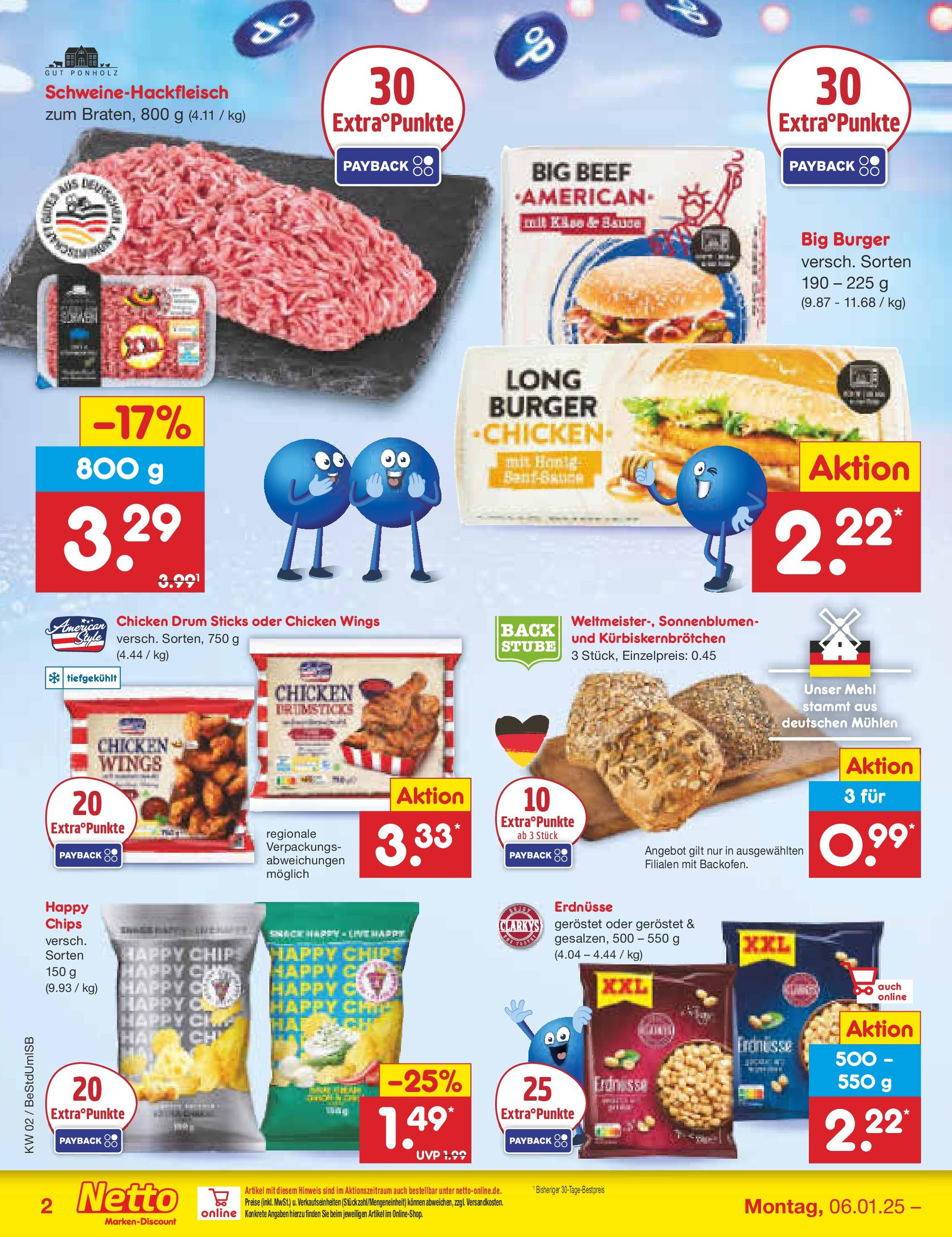 Netto Marken-Discount - Berlin, Corinthstraße 32 (ab 06.01.2025) » Angebote | Seite: 2 | Produkte: Erdnüsse, Mehl, Burger, Chips