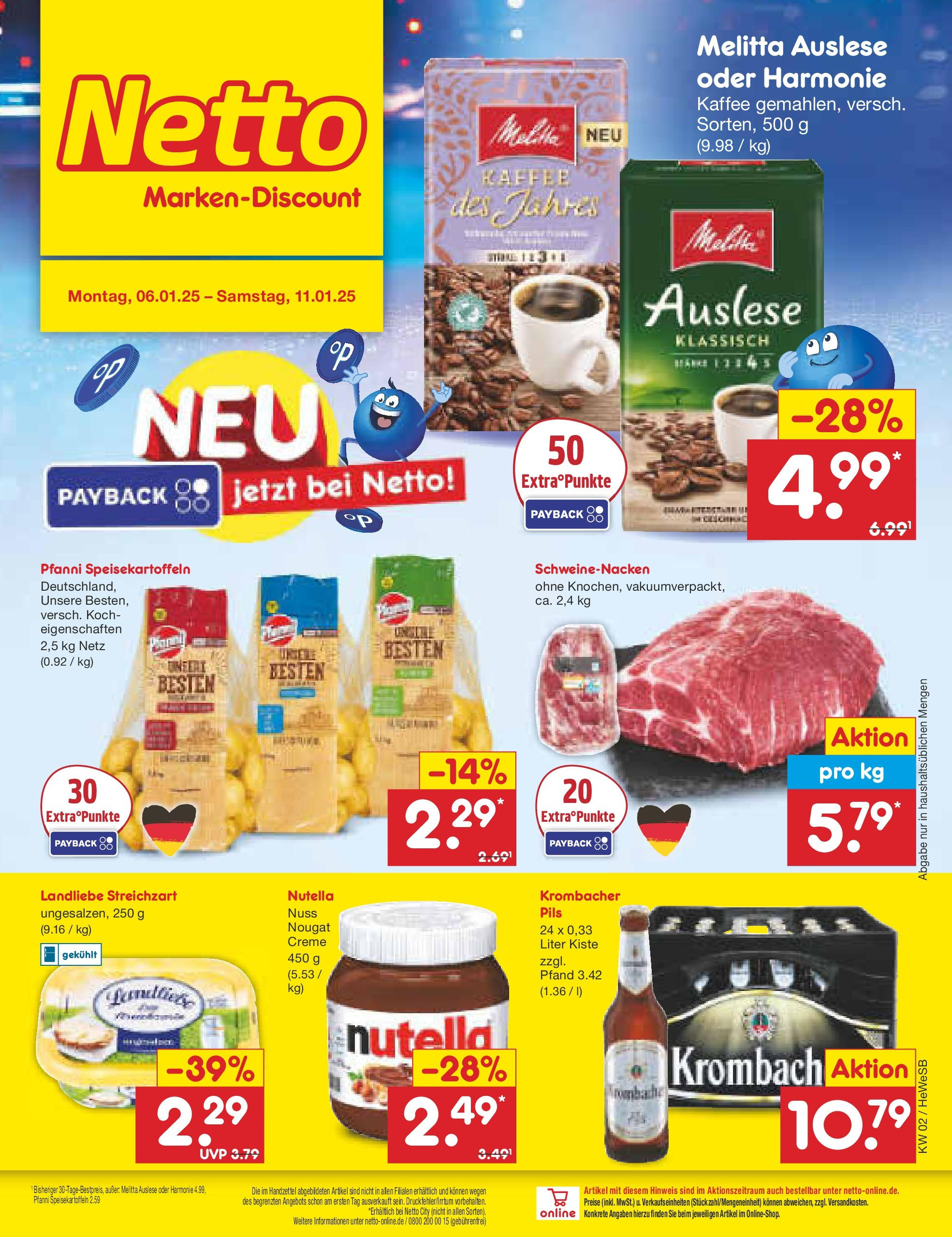 Netto Marken-Discount - Netto: Getränkeangebote (ab 06.01.2025) » Angebote | Seite: 1 | Produkte: Melitta, Kaffee, Creme, Krombacher