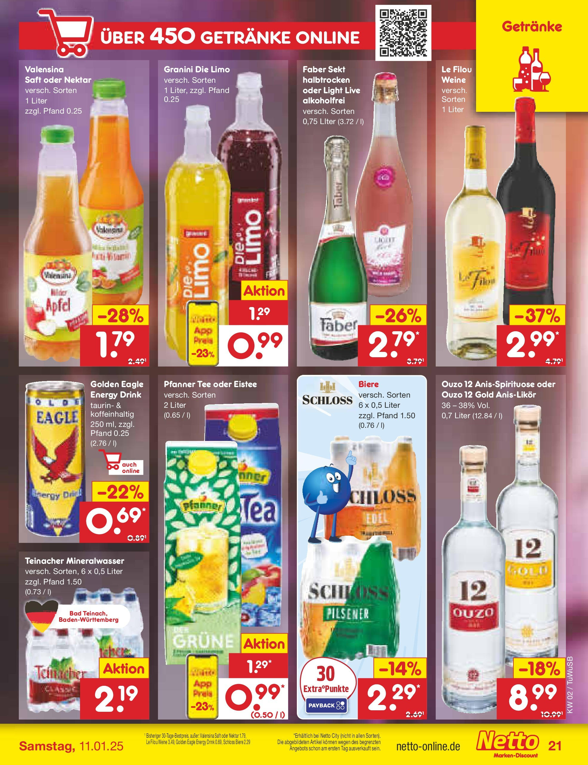 Netto Marken-Discount - Netto: Getränkeangebote (ab 06.01.2025) » Angebote | Seite: 29 | Produkte: Ouzo, Sekt, Saft, Tee