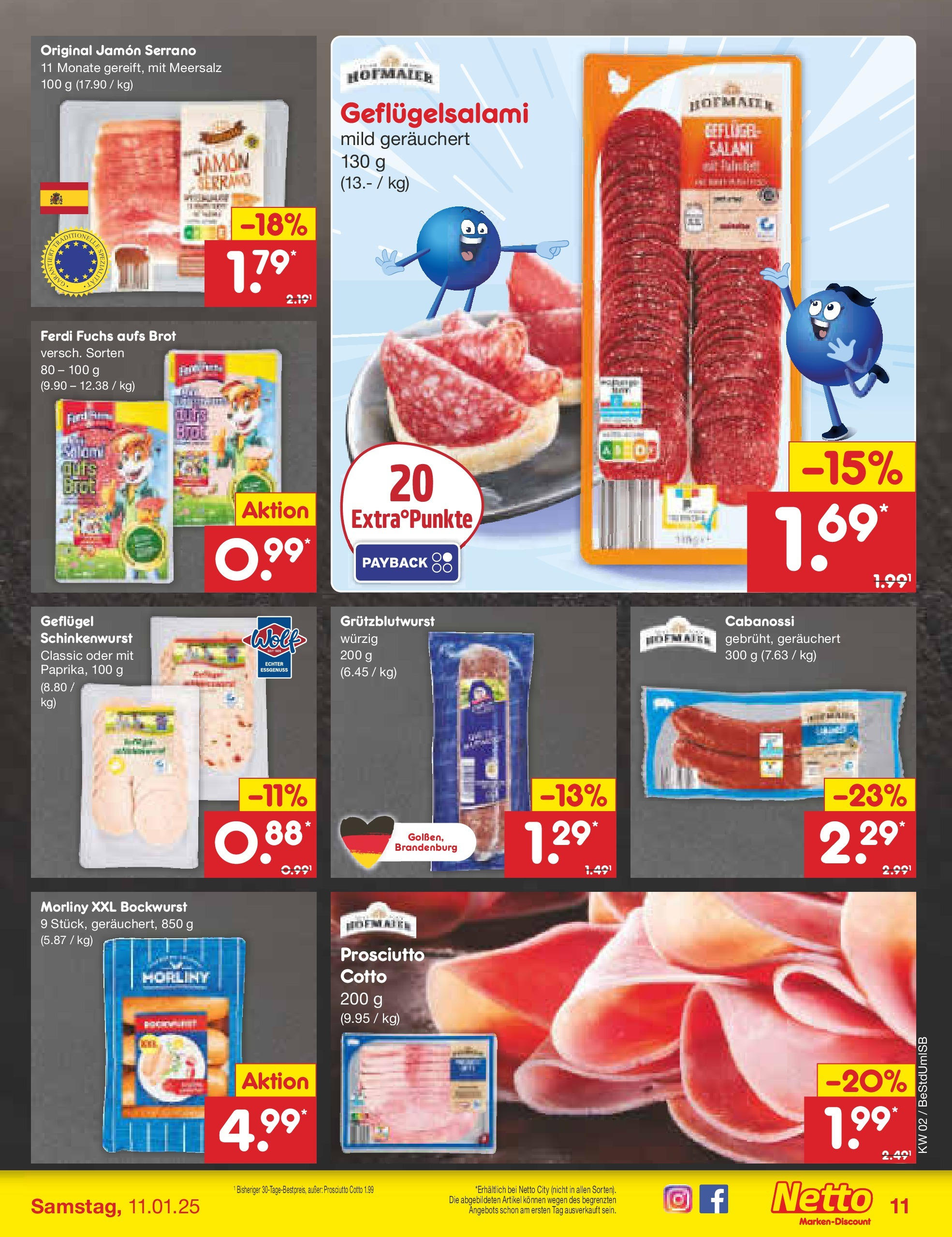 Netto Marken-Discount - Berlin, Corinthstraße 32 (ab 06.01.2025) » Angebote | Seite: 11 | Produkte: Bockwurst, Brot, Salami