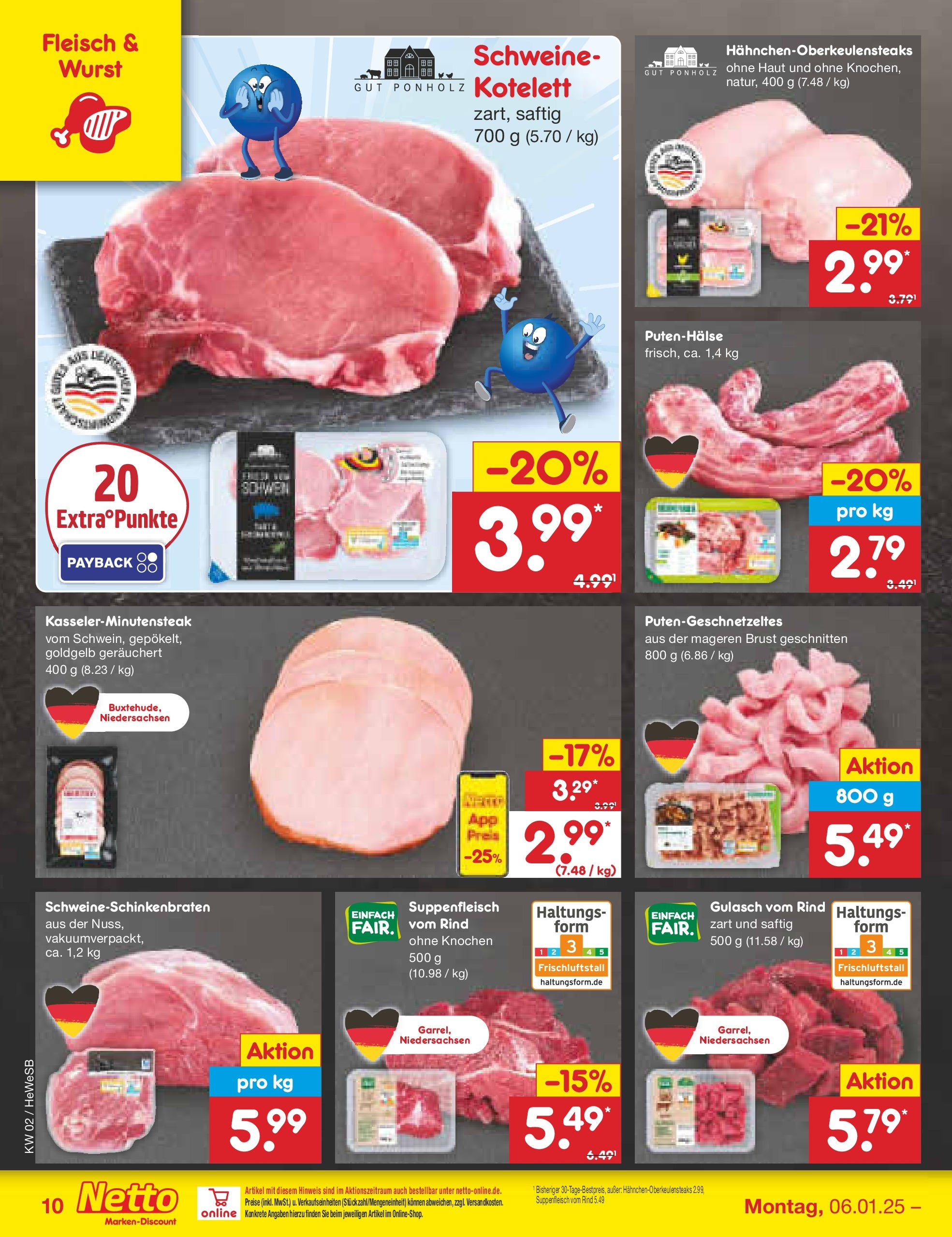 Netto Marken-Discount - Netto: Getränkeangebote (ab 06.01.2025) » Angebote | Seite: 10 | Produkte: Gulasch, Suppenfleisch, Wurst, Fleisch