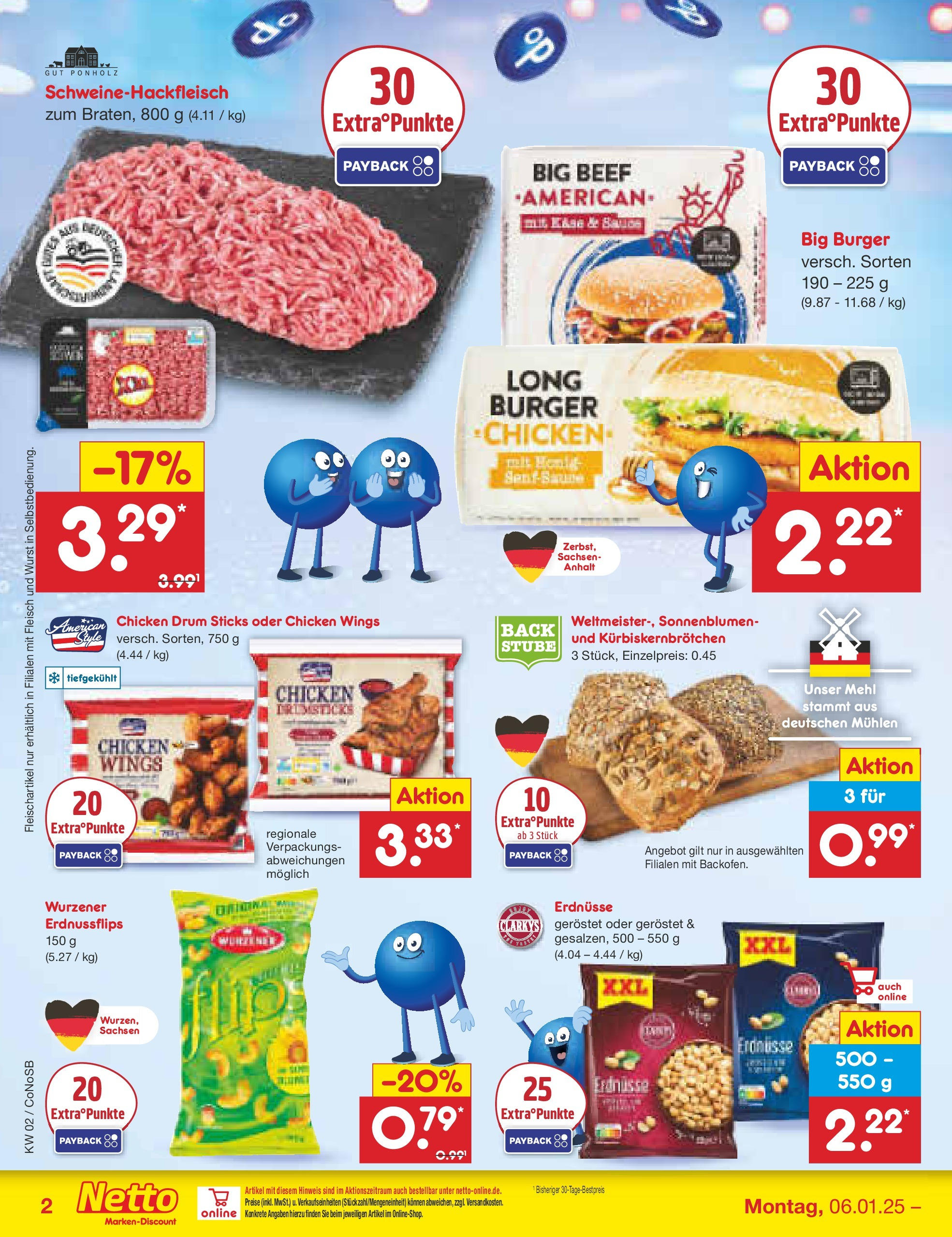 Netto Marken-Discount - Netto: Getränkeangebote (ab 06.01.2025) » Angebote | Seite: 2 | Produkte: Mehl, Burger, Wurst, Fleisch