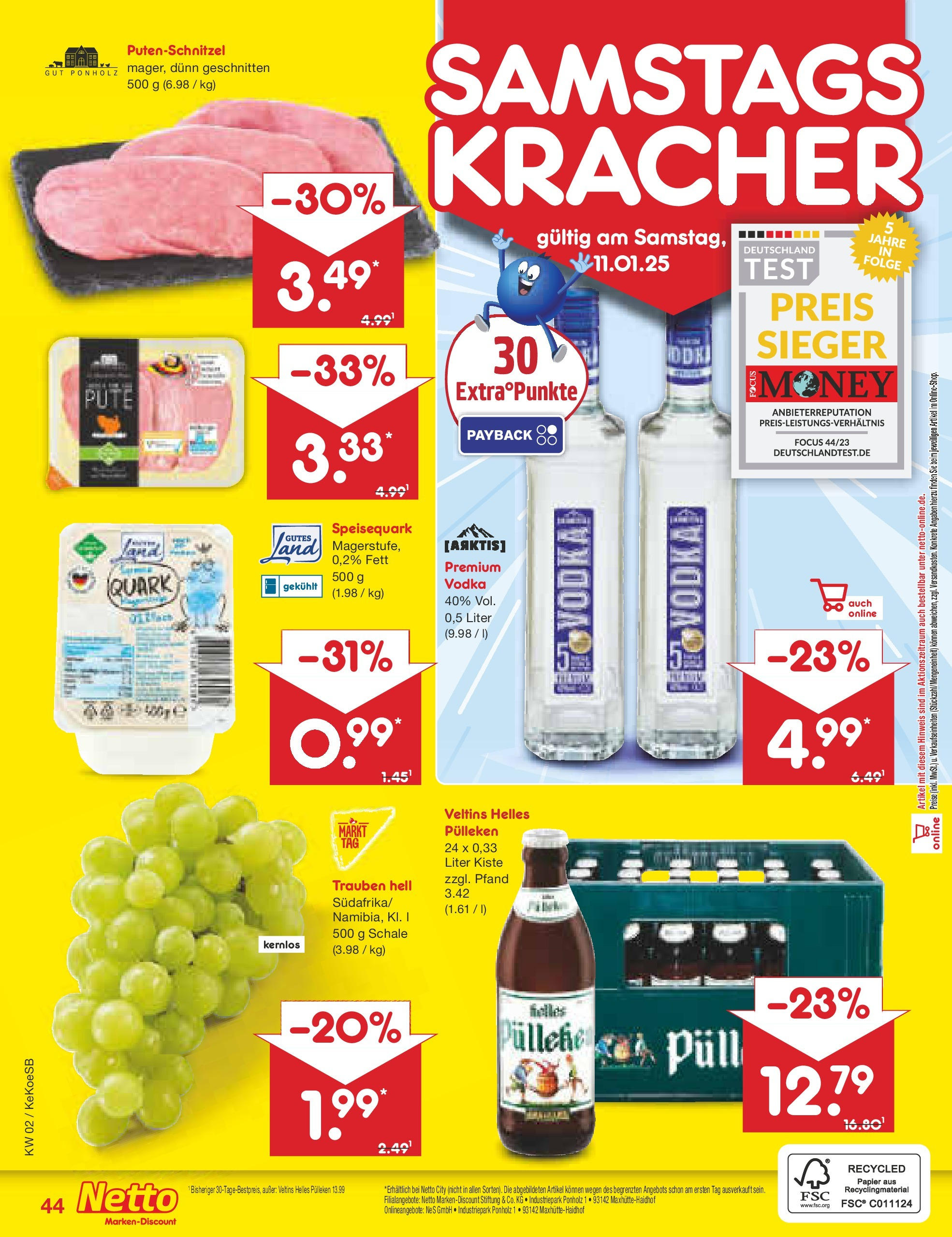 Netto Marken-Discount - Netto: Getränkeangebote (ab 06.01.2025) » Angebote | Seite: 60 | Produkte: Pute, Trauben, Vodka, Speisequark